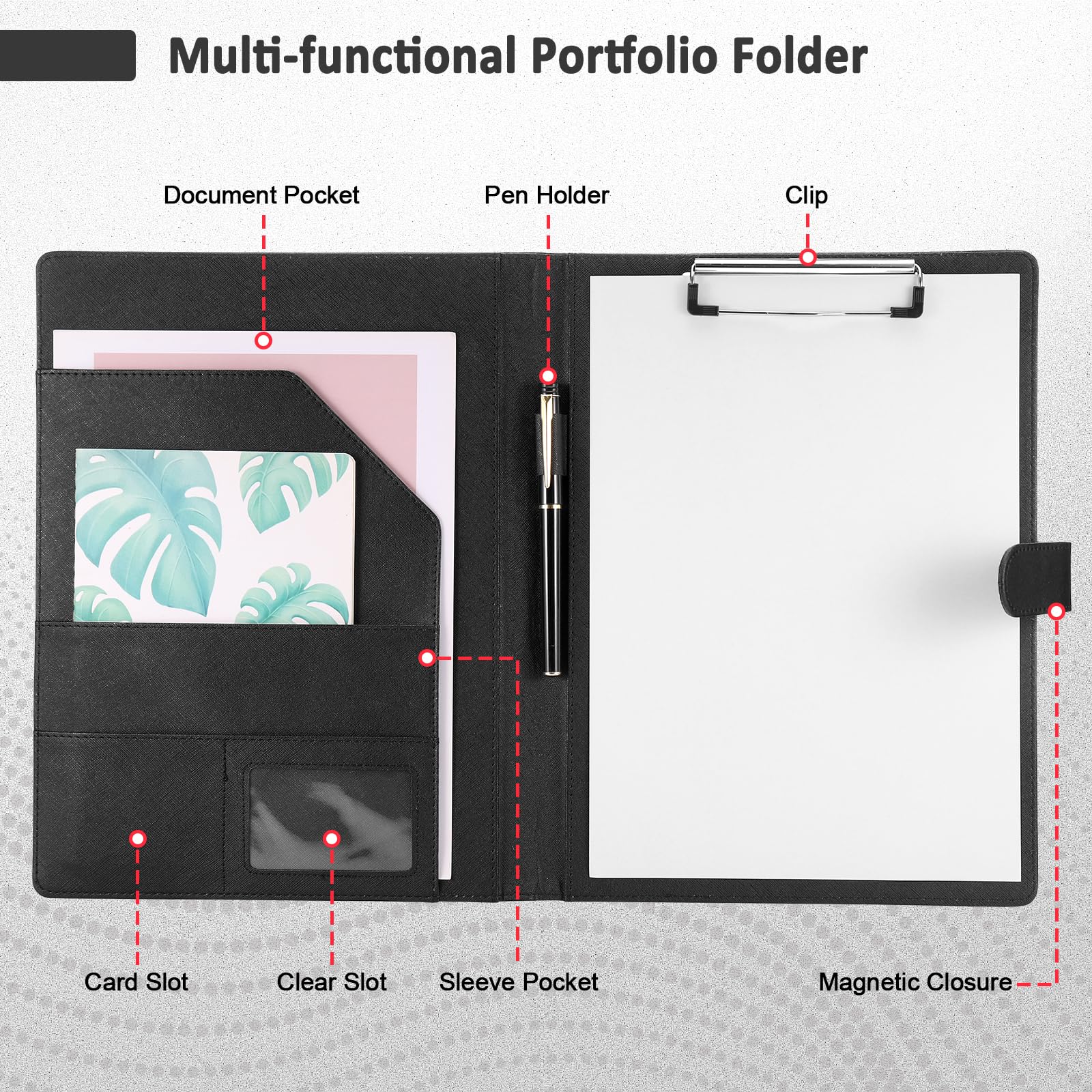 Porte-Documents A4 Avec Fermeture Magnétique - Cuir - Porte-Stylo - Professionnel Bureau