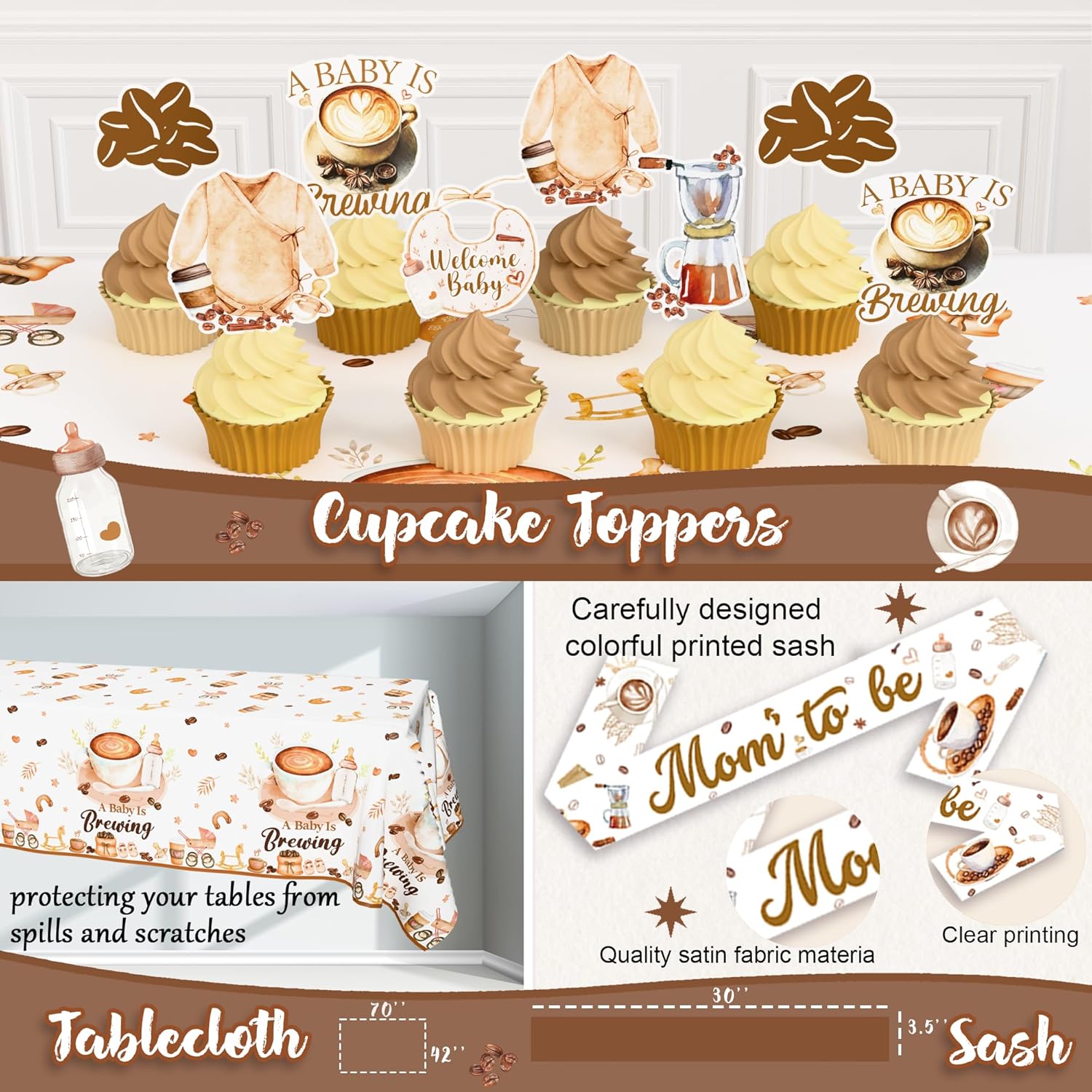 Coffee Themed Baby Shower Decorations A Baby Is Brewing Baby Shower Party Supplies Coffee Bean with Balloon Arch Banner Backdrop Tablecloth Mom&Dad To Be Sash Cake Cupcake Topper Coffee Gender Reveal