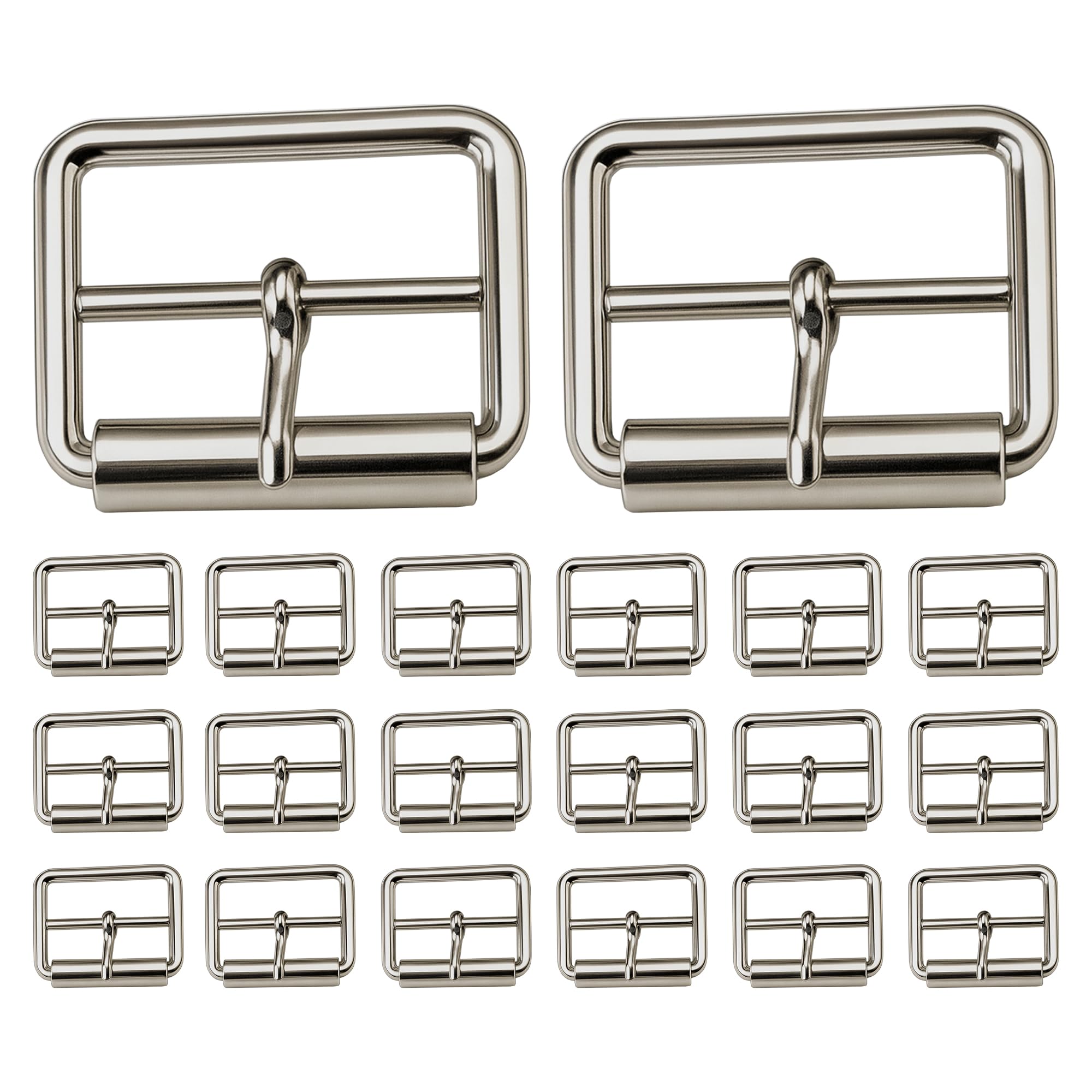 WedDecor Single Prong Metal Roller Buckle Multi-Purpose for Shoes, Belts, Handbags, Luggage Bags, Clothing, Hand DIY Accessories, Webbing, Footwear, and Leather Crafts, Silver, 40mm, 20pcs