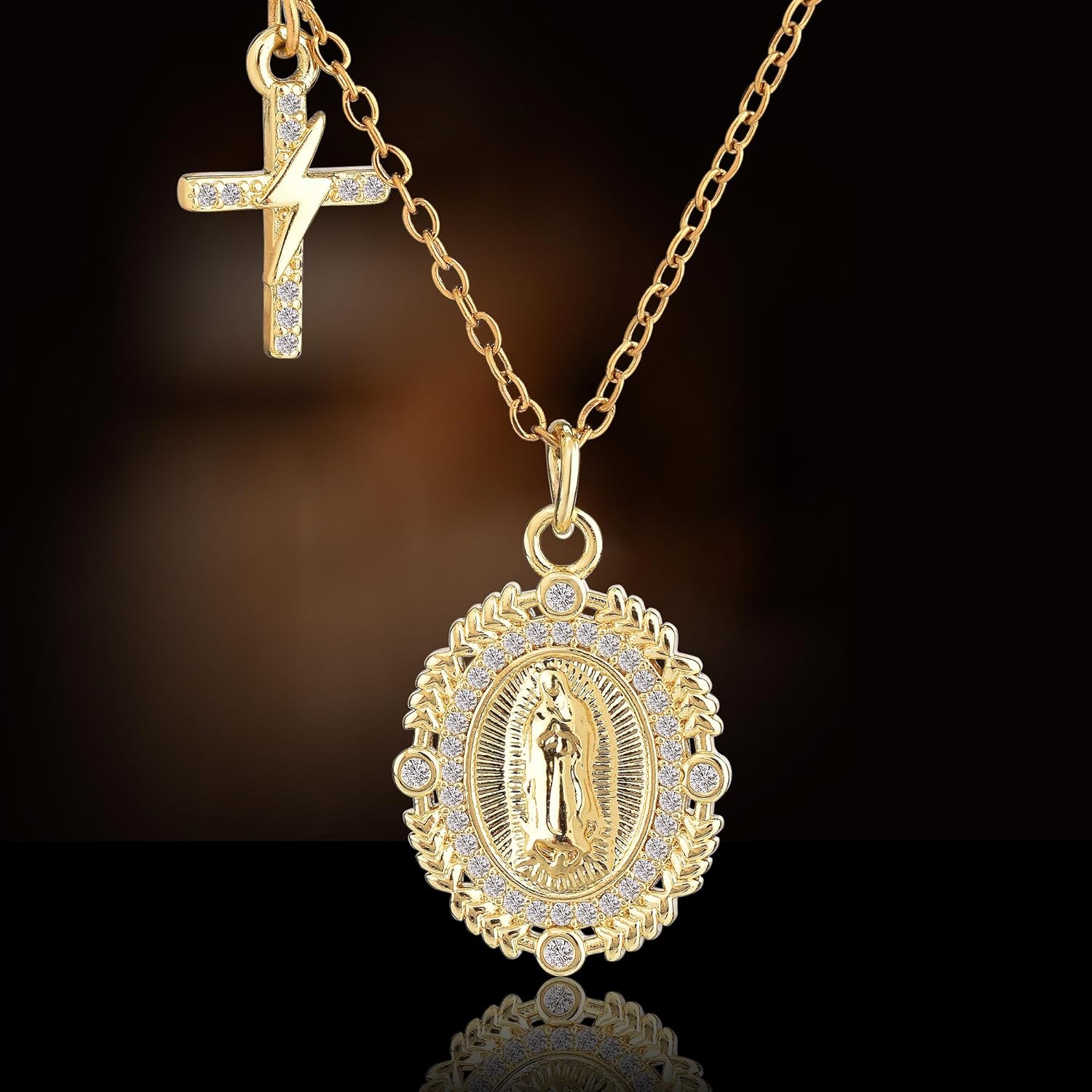 Virgin Mary Prayer Necklace Our Lady of Guadalupe Amulet Pendant for Women Jewelry Gift Simple Gold Cross Pendant Necklace - Image 3