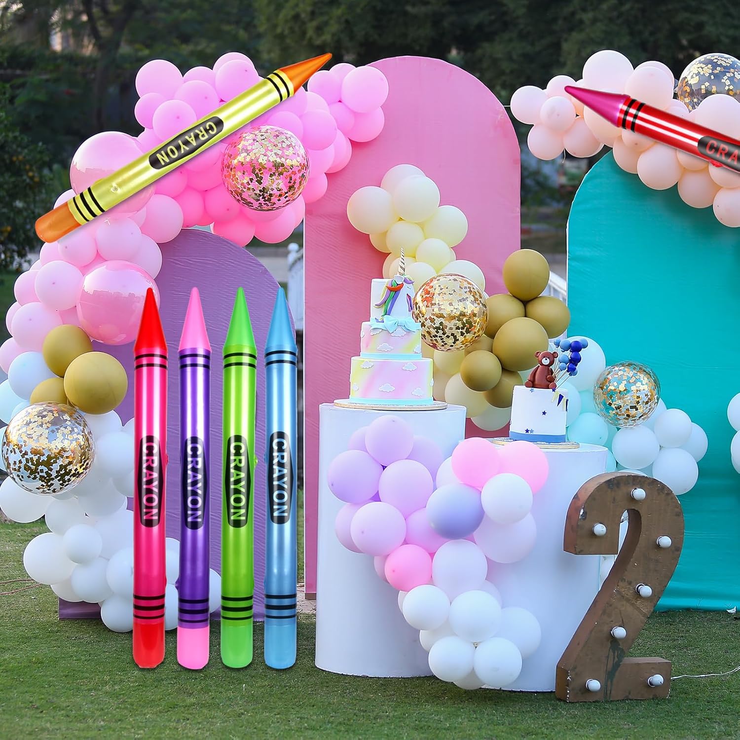 8 Pcs Jumbo Inflatable Crayons Large Neon Blow up Pencil Balloons for Classroom Playground Indoor Outdoor Birthday School Theme Party Decorations
