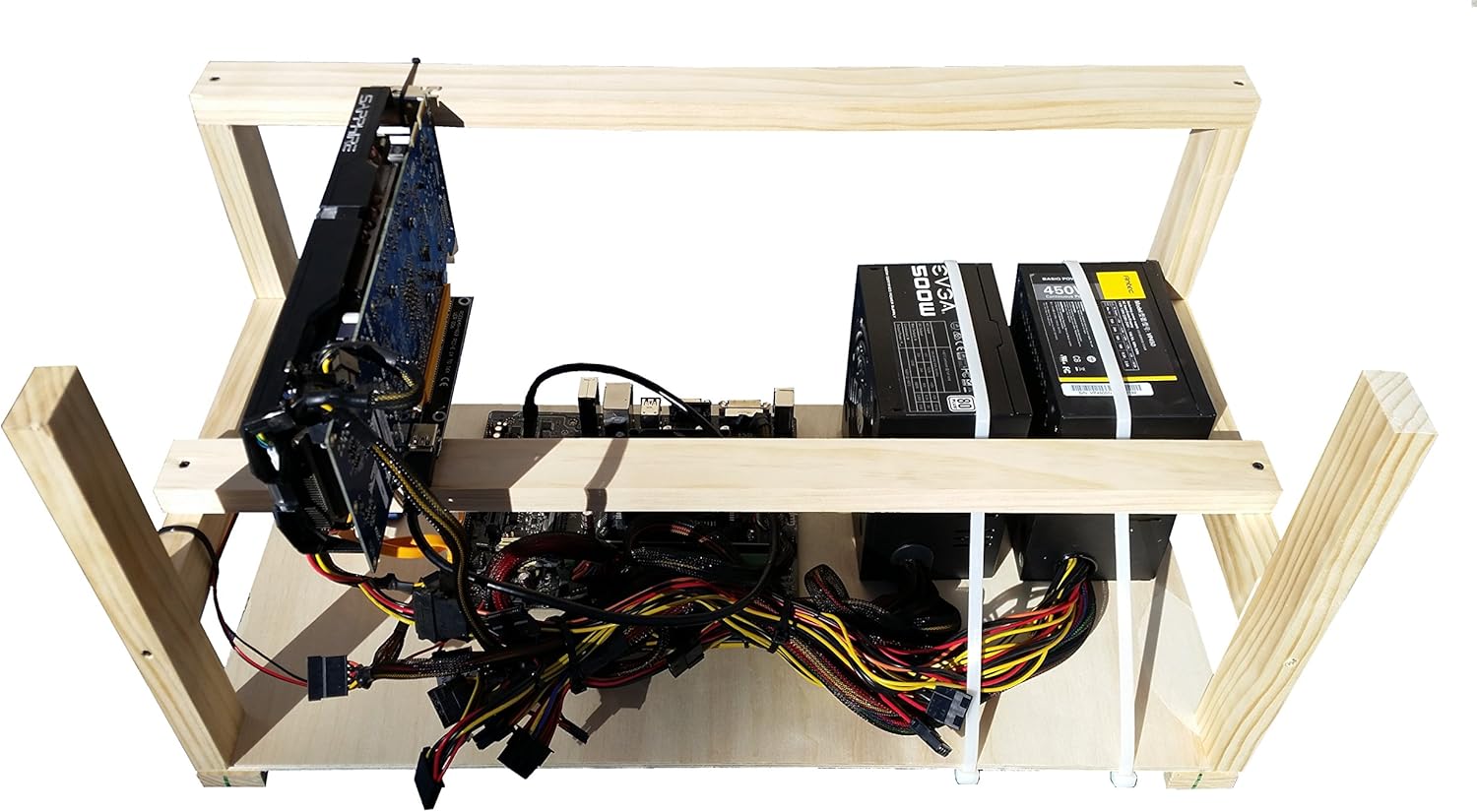 GPU Mining Rig Open Air Frame Case Reinforced, Wood, Beige, Desktop
