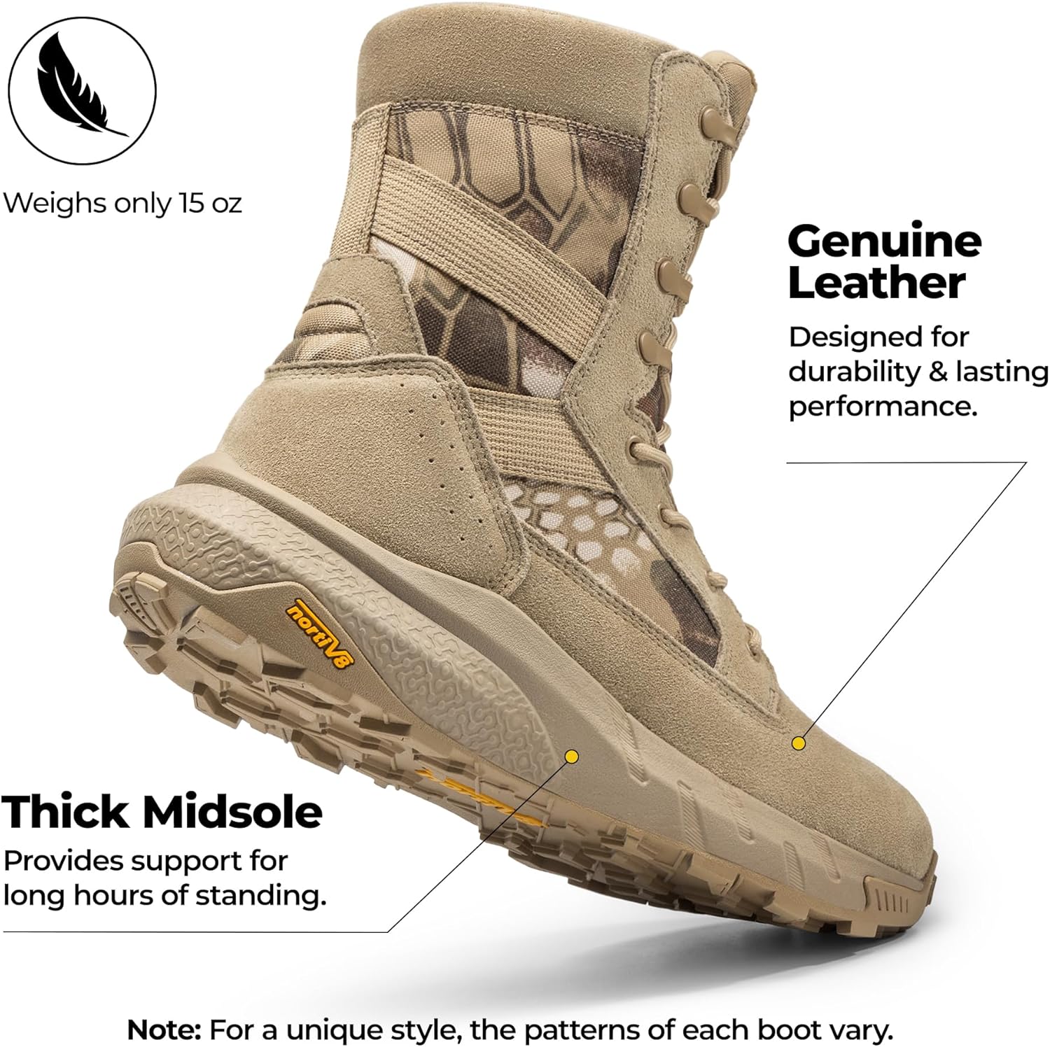 NORTIV 8 Men's Breathable Tactical Military Work Boots Side Zipper Leather Lightweight Hiking Motorcycle Combat Boots 8 Inches Peakforce - Image 4