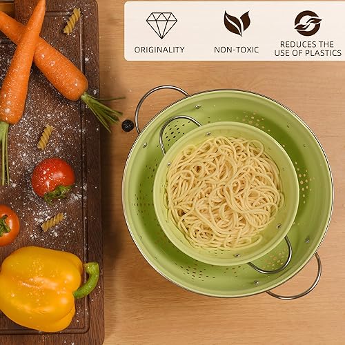 Miniatura 4 de Colador de metal, paquete de 2, colador intestinal con asas, 2 cuartos y 6 cuartos de galón con base de anillo sólido recubierto de polvo, canasta