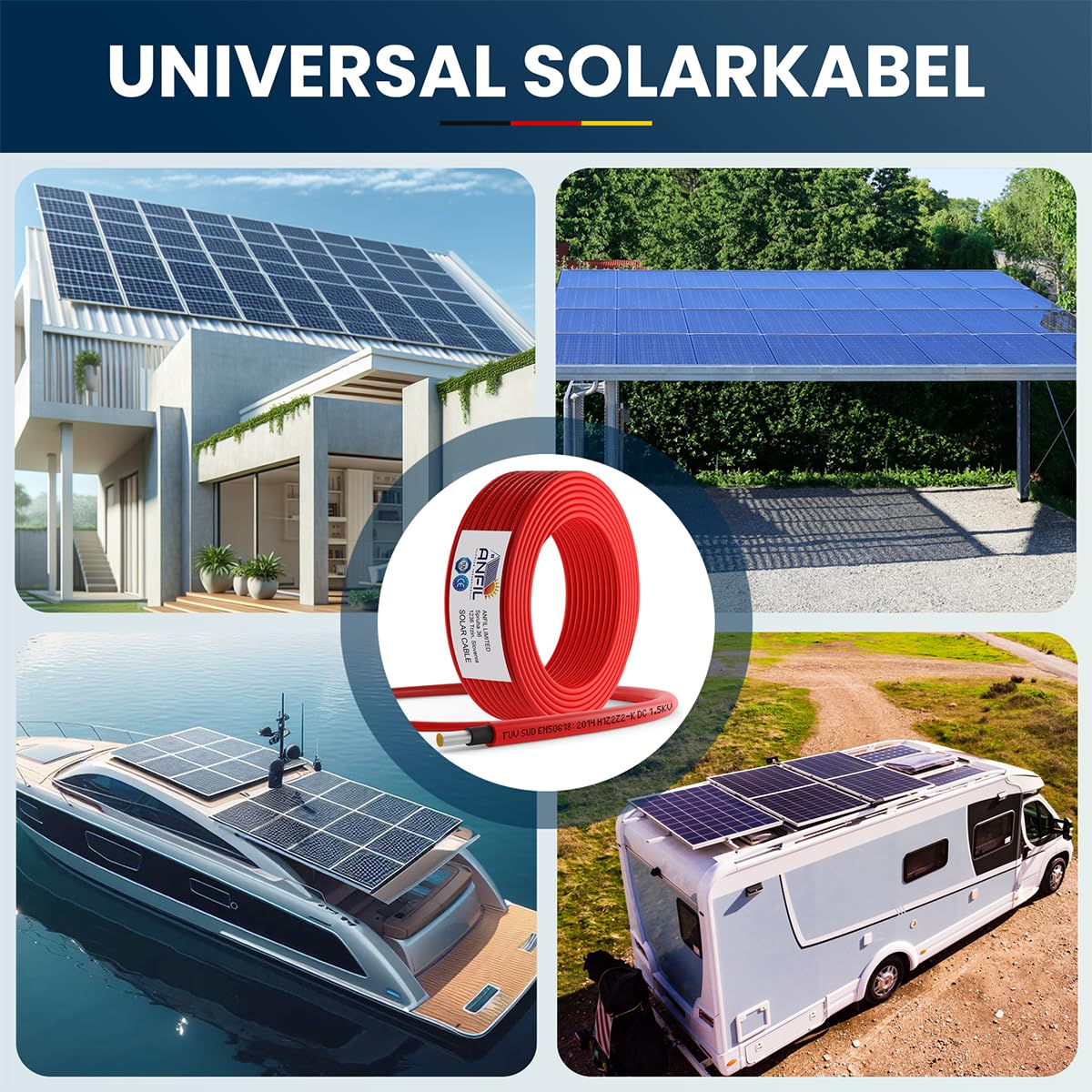 50m Solarkabel 4mm² [TÜV SÜD geprüft & UV-beständig] – PV Kabel 4mm² für Solaranlagen (Erdverlegbar & wasserdicht) - Solar Verlängerungskabel für Solarpanel, Wechselrichter & Laderegler