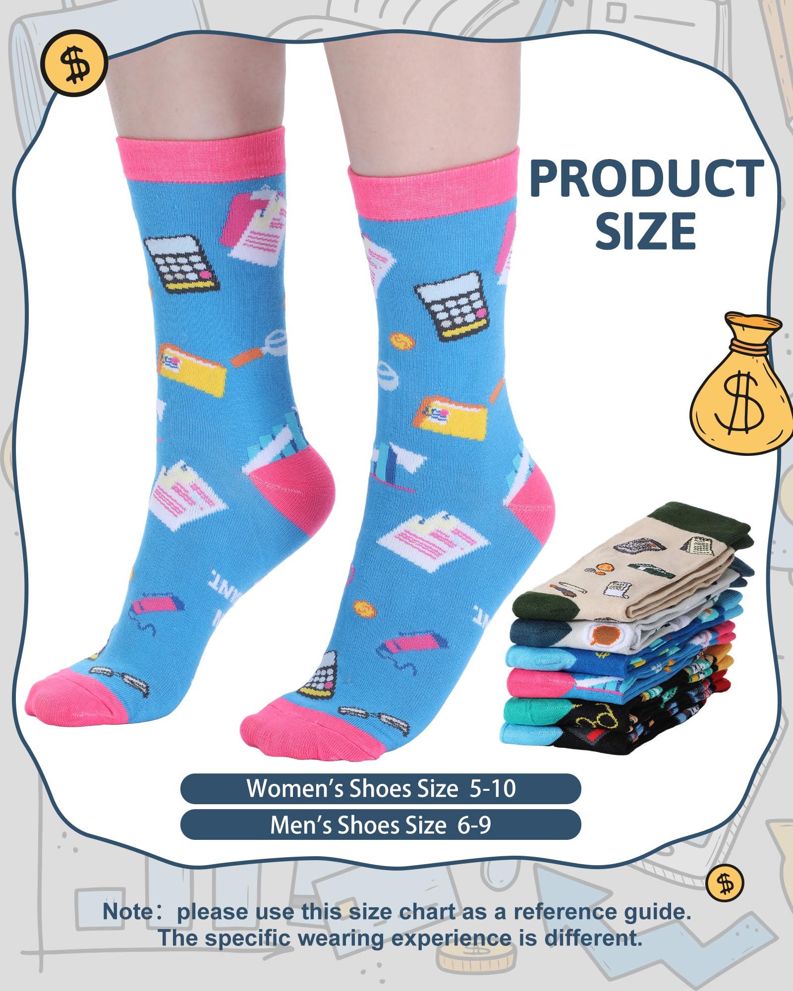 Berlune 6 Pairs Novelty Accountant Graduation Gifts for Women Men Funny Tax Accountants Cpa Graduate Finance Socks for Auditors Accounting Professionals Students