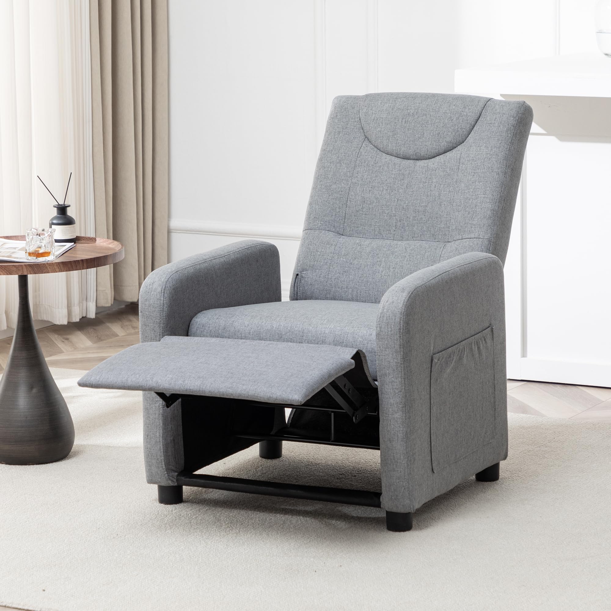 Thanaddo Relaxsessel Fernsehsessel Ruhesessel mit Liegefunktion, Einzelliege Sessel 140° Verstellbarer Rückenlehne, Ergonomisch Lounge Sessel bis 160 kg für Wohnzimmer Heimkino, Leinen Grau