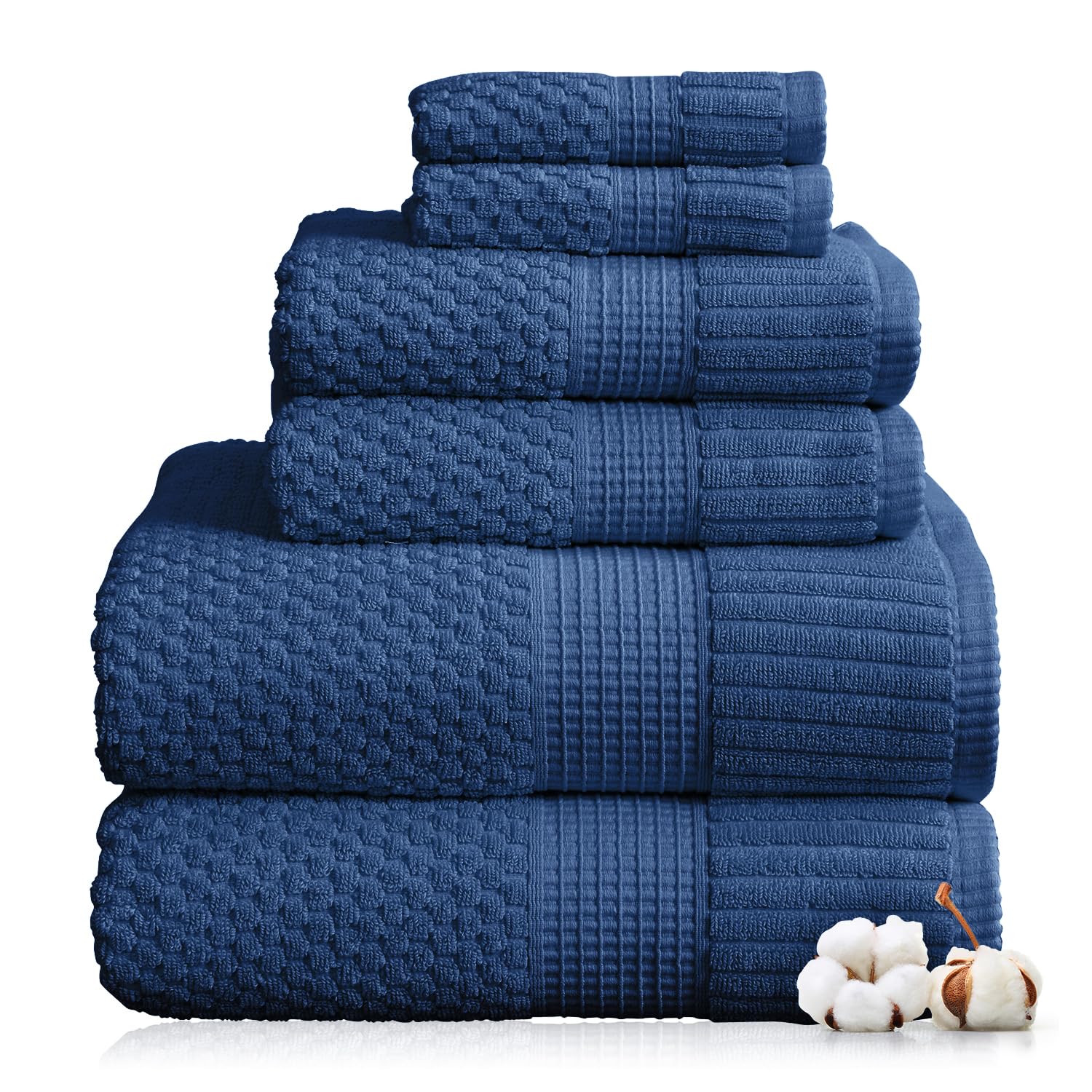 NY Loft 100% Cotton Towel Set 6 Piece Towel Set | Navy Bath Towels | Absorbent & Quick-Dry Towels | Trinity Collection (6 Piece Set, Navy Blue)