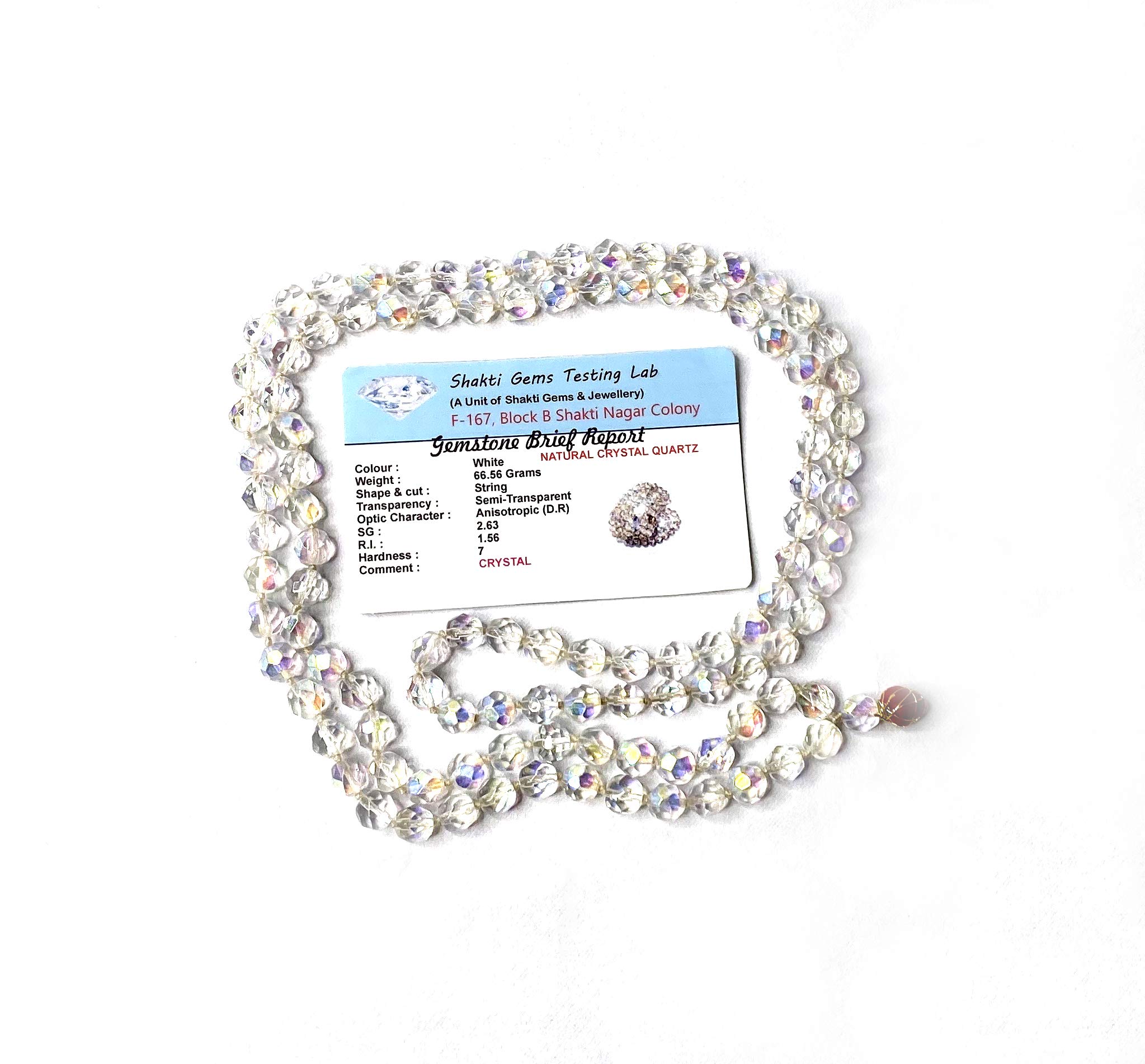 MAHANT JI100% Natural Lab Certified 108 + 1 Diamond Cut Crystal Or Sphatik Mala with Gangajal and Chandan from Kashi (Weight Between 60 Gm to 70 Gm)