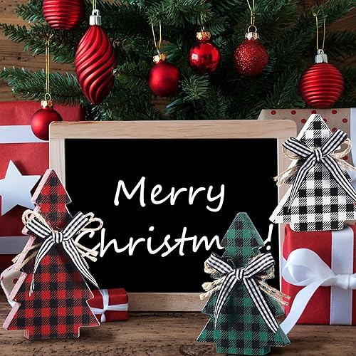 Miniatura 5 de Decoración de Navidad, 3 piezas, mesa de madera, árbol de Navidad, árbol de Navidad rústico, centro de mesa de Navidad de madera para mesa pequeña,