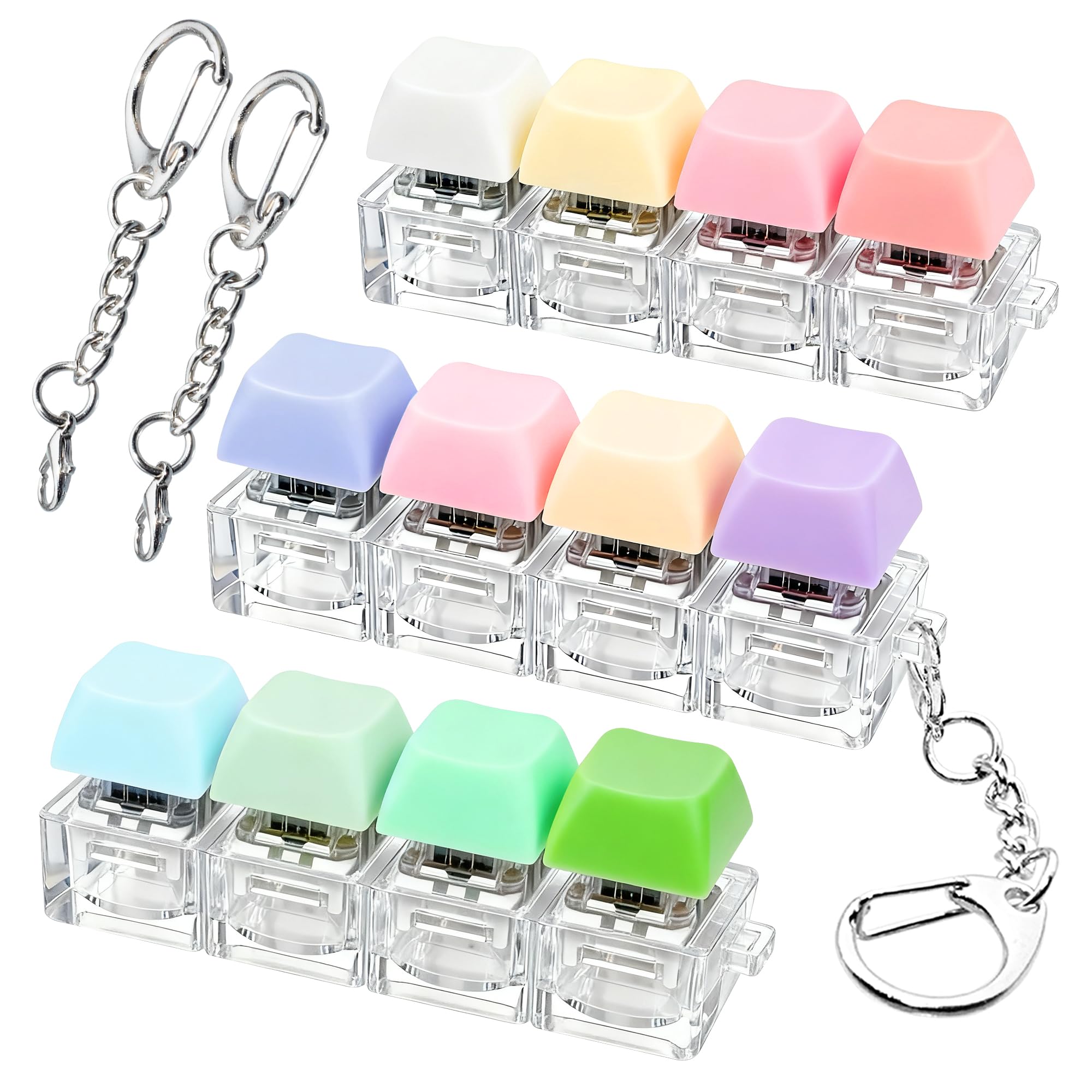 Photo 1 of 3 PCS Keyboard Fidget Toy, Keyboard Fidget Keychain 4-in-1 Keyboard Decompression Button Finger Clicker Toys, Button Stress Relief Fidget Valentines Gifts Stuffers for Kids Women (Pink Green Purple)