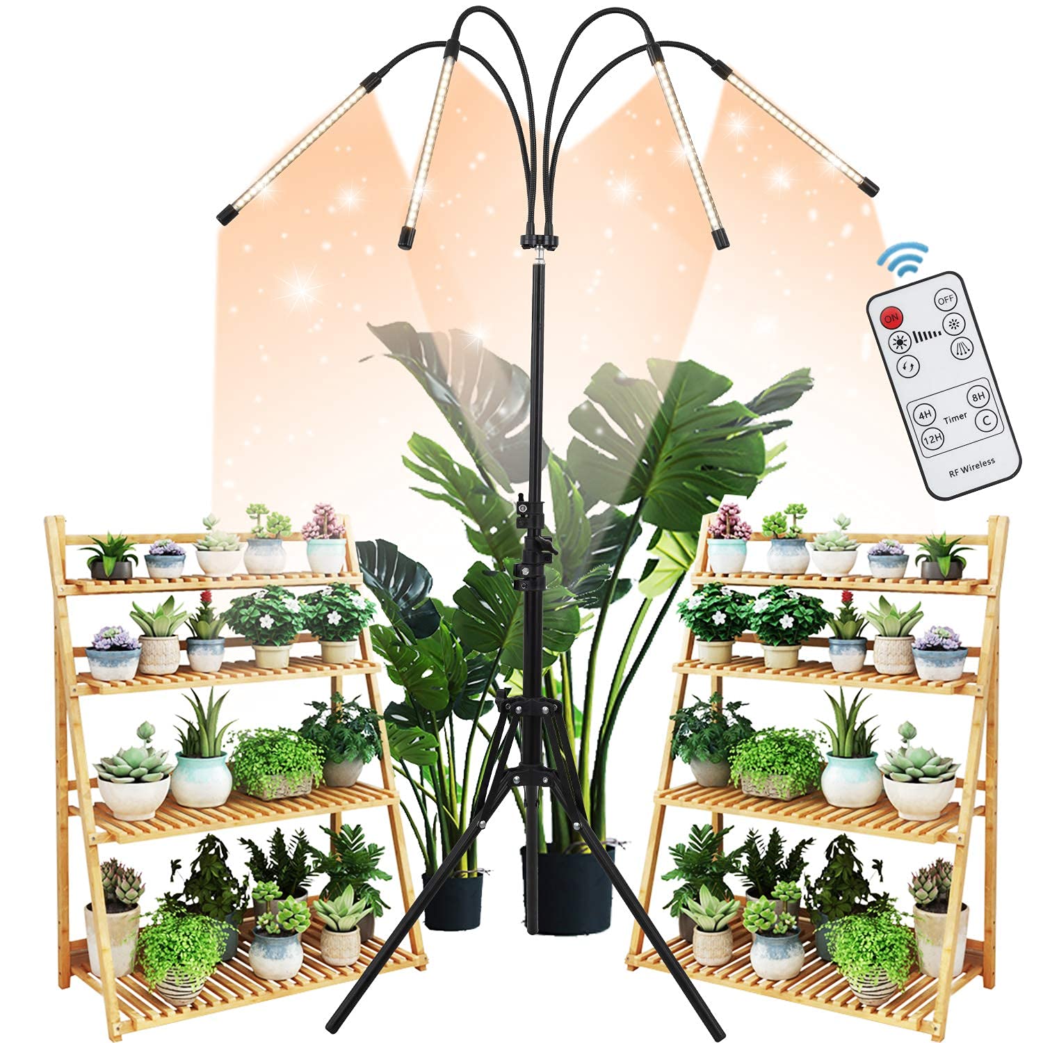 LED Plant Grow Light with Stand, LED Grow Light Full Spectrum for Indoor Plants,10 Dimmable Levels,3 Modes Timing,Tripod Adjustable 15-72 inch.