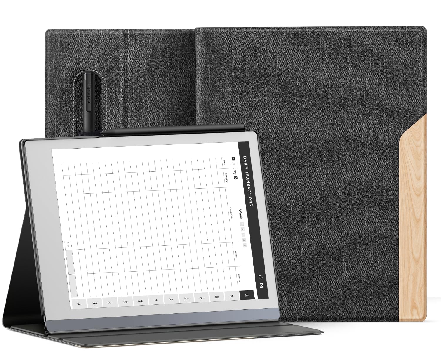 Ayotu Case for Remarkable 2 Paper Tablet 10.3" 2020 Released, Fabric Folio Cover with Pen Pocket, Stable Stand Design, Black & Light Cork (Exclusive Templates Provided)