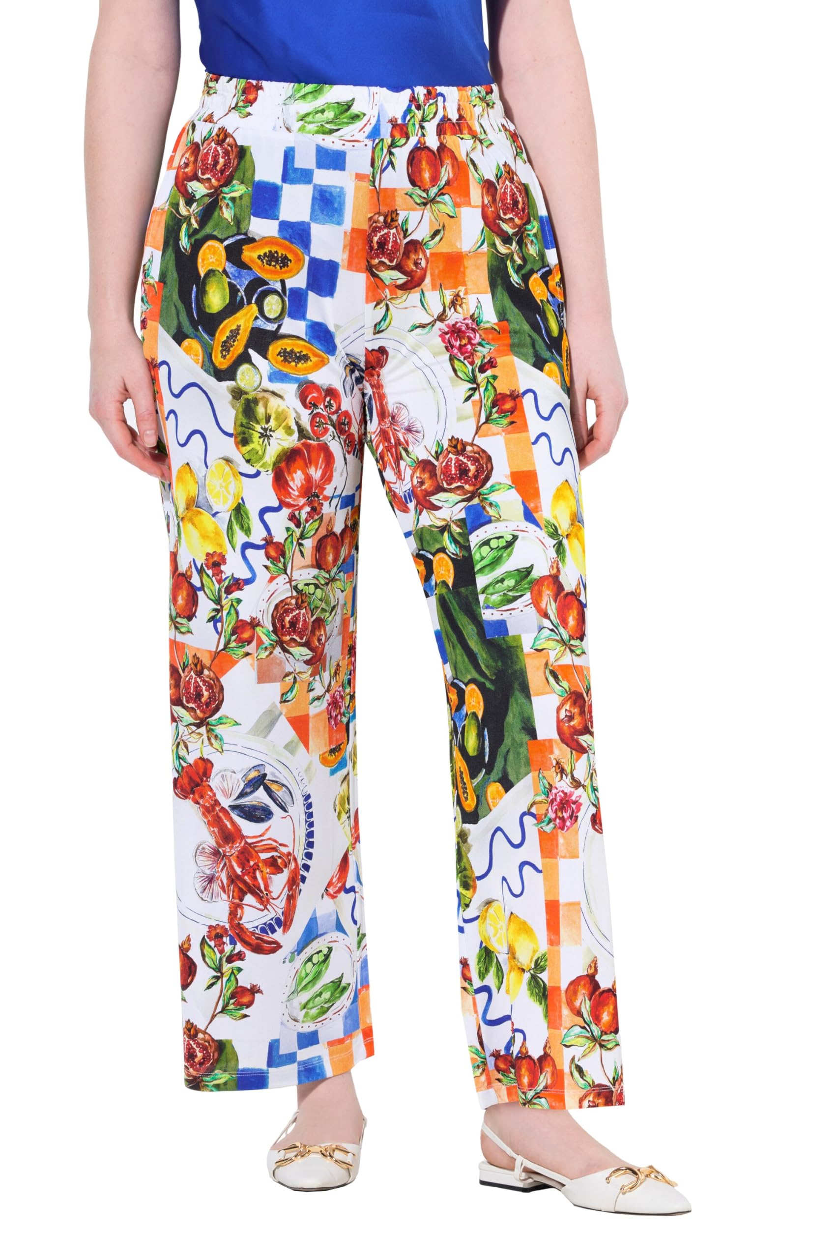 Ulla Popken Damen große Größen Übergrößen Plus Size Slinky-Hose, Food-Design, weites Bein, Elastikbund 840167