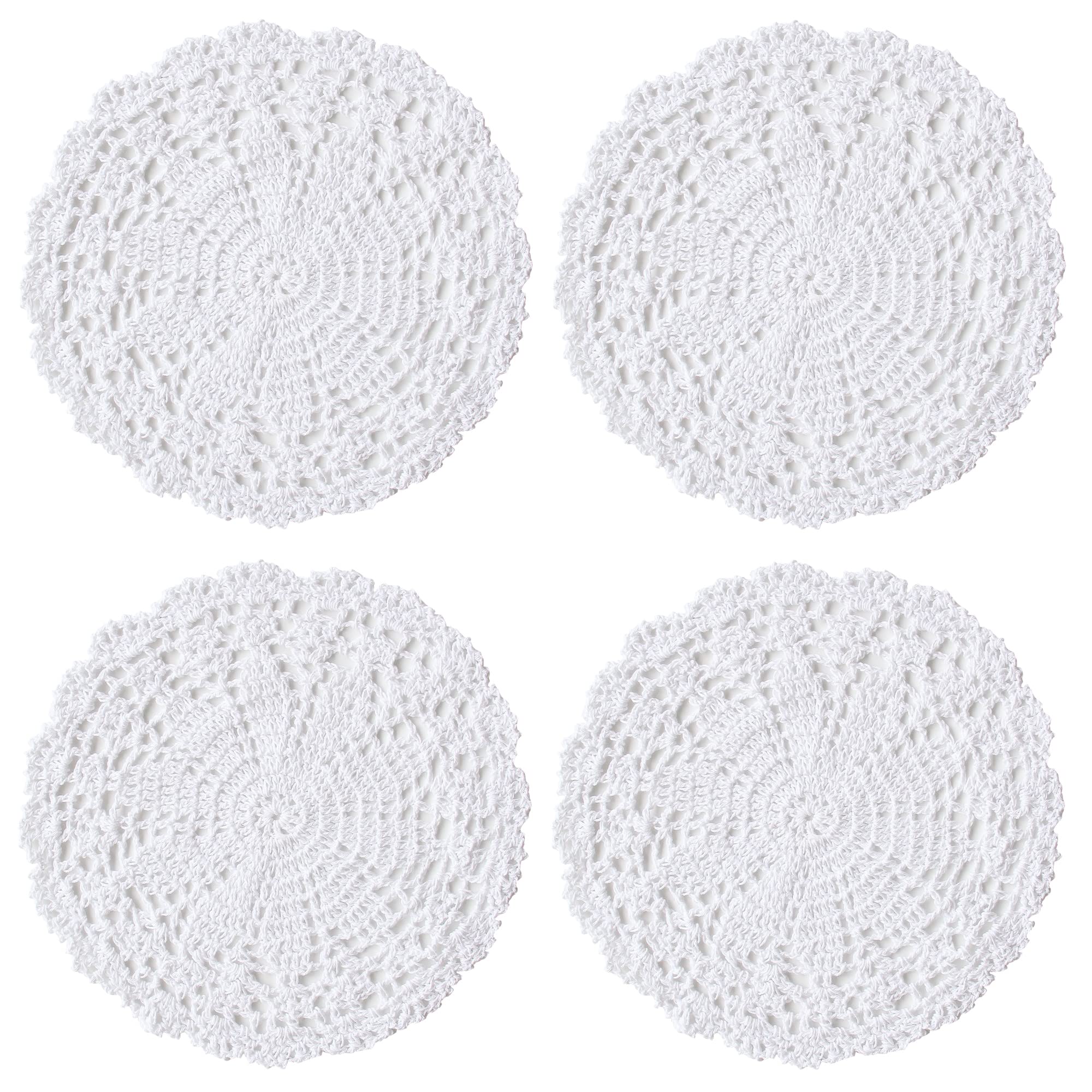kilofly Crochet Cotton Lace Table Placemats Doilies Value Pack, 4pc, White, 10 inch