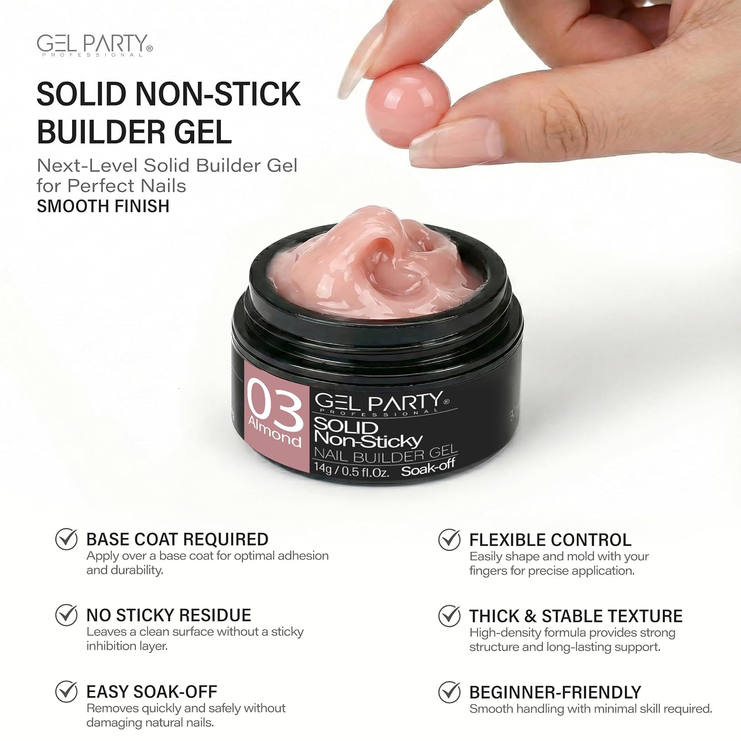 GELPARTY Solid Builder Nail Gel, Almond Nude, Sculpting & Extension Gel