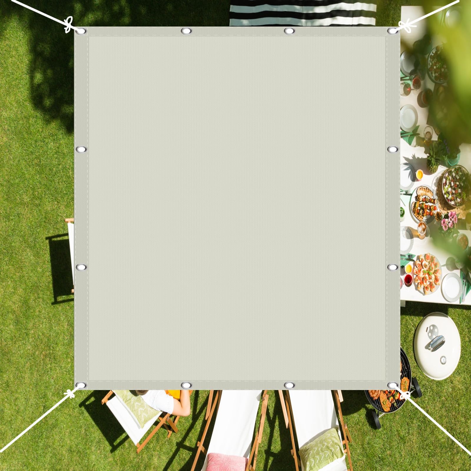 WQPMNYG Sun Shade Sail Canopy 3x5m UV Block Awning for Outdoor Garden Patio Water Resistant Durable Weather Resistant Includes Free Rope Beige