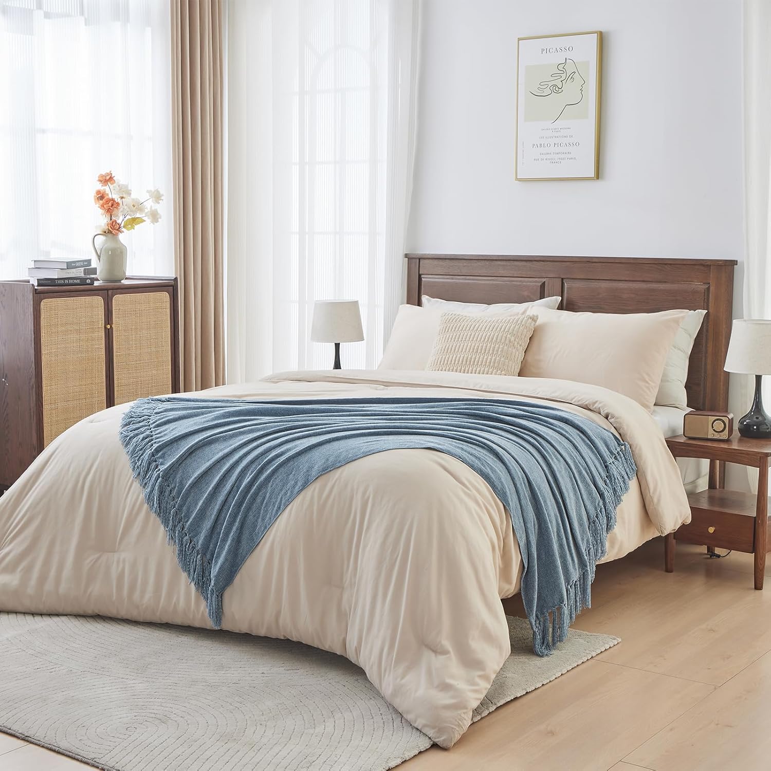 CozeCube Chenille Throw Blanket for Couch, Cozy Plush Fuzzy Decorative Dusty Blue Blanket with Fringe Tassels, Lightweight Throws for Bed Sofa Gift Home Decor, 60"X80" - Image 5