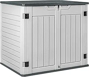Devoko Resin Outdoor Storage Shed 34 Cu Ft Horizontal Outdoor Storage Cabinet Waterproof Patio Tools Storage Box for Sofa Cushion, Lawn Mower and Garbage Cans
