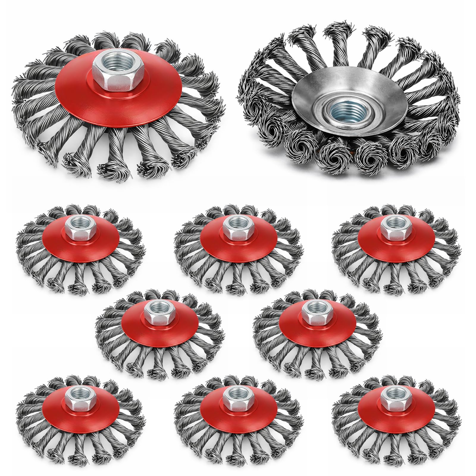 Photo 1 of 10 Pack 4 Inch Wire Wheels for Angle Grinder, Twist Knotted Carbon Steel Wire Wheels with M14 Threaded Arbor, Wires Wheel Brush for Angle Grinder, Knotted Wires Cup Brush for Removing Rust