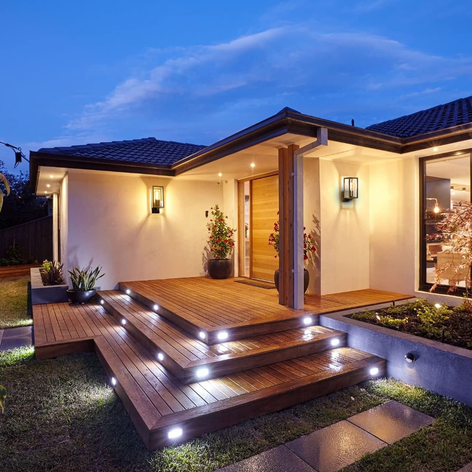 HLFVLITE Außenwandleuchte Hoflampe aus Aluminium und Glas, Wandlampe Außenleuchte in modernem, kubischem Design Hof & Garten– E27 Fassung für Halogen & LED, Max. 60W