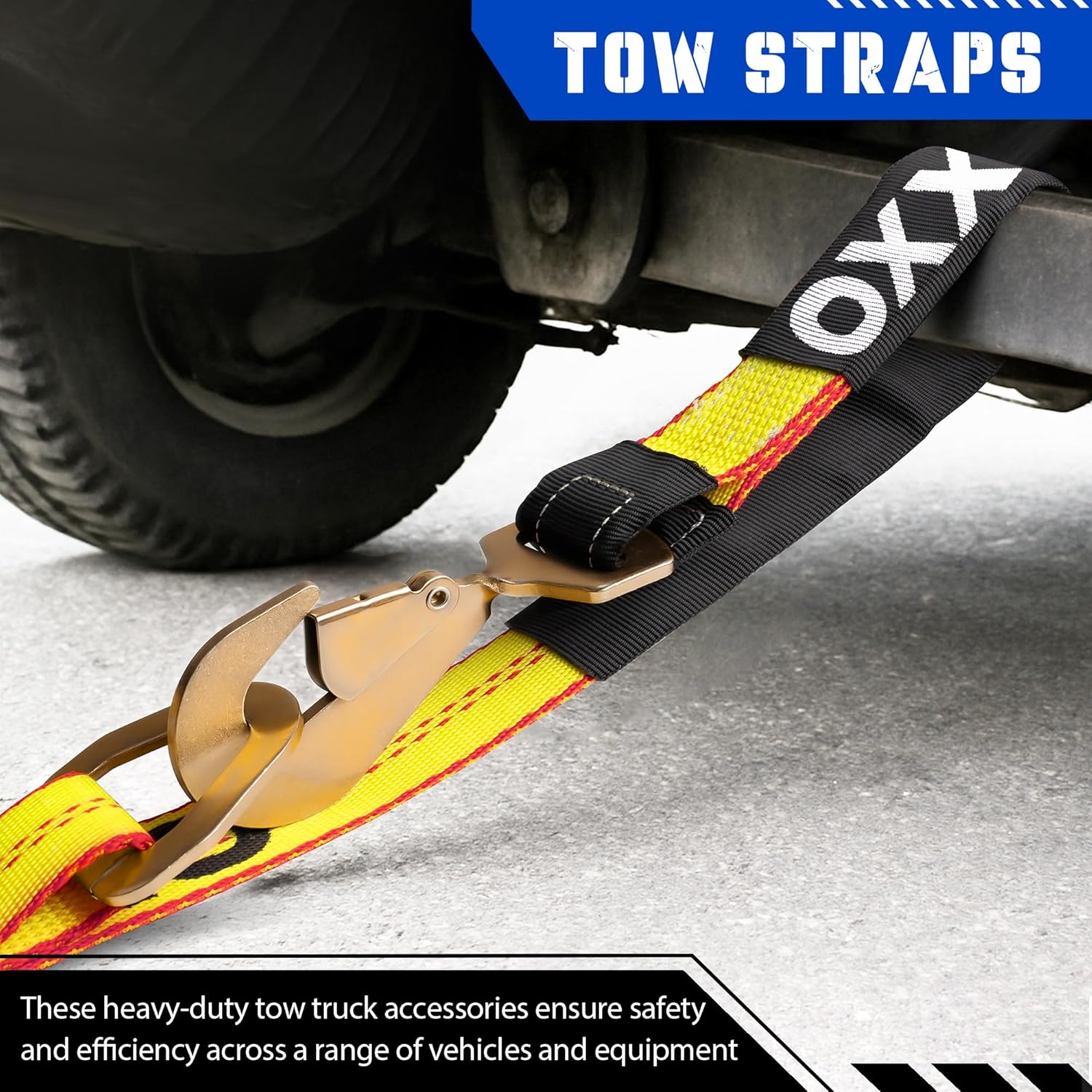 V-Bridle Strap,2" x 4' Heavy Duty Tow Strap,D Ring Middle,w/Snap Hooks w/Cordura Sleeve & Axle Straps Recovery Tow Trailer Strap for Car Towing, Rollback, Flatbed- Tow Truck Equipment