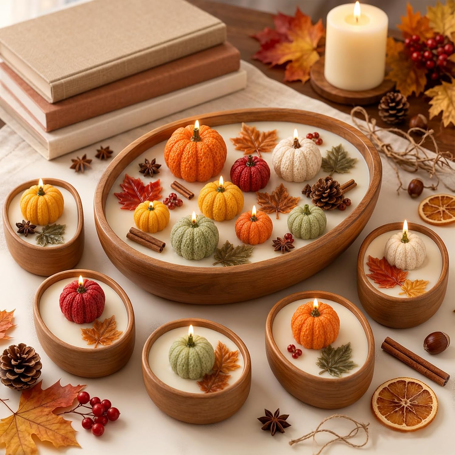 4pcs Pumpkin Candle Mold Maple Leaf Fondant Mold Thanksgiving Silicone Mold