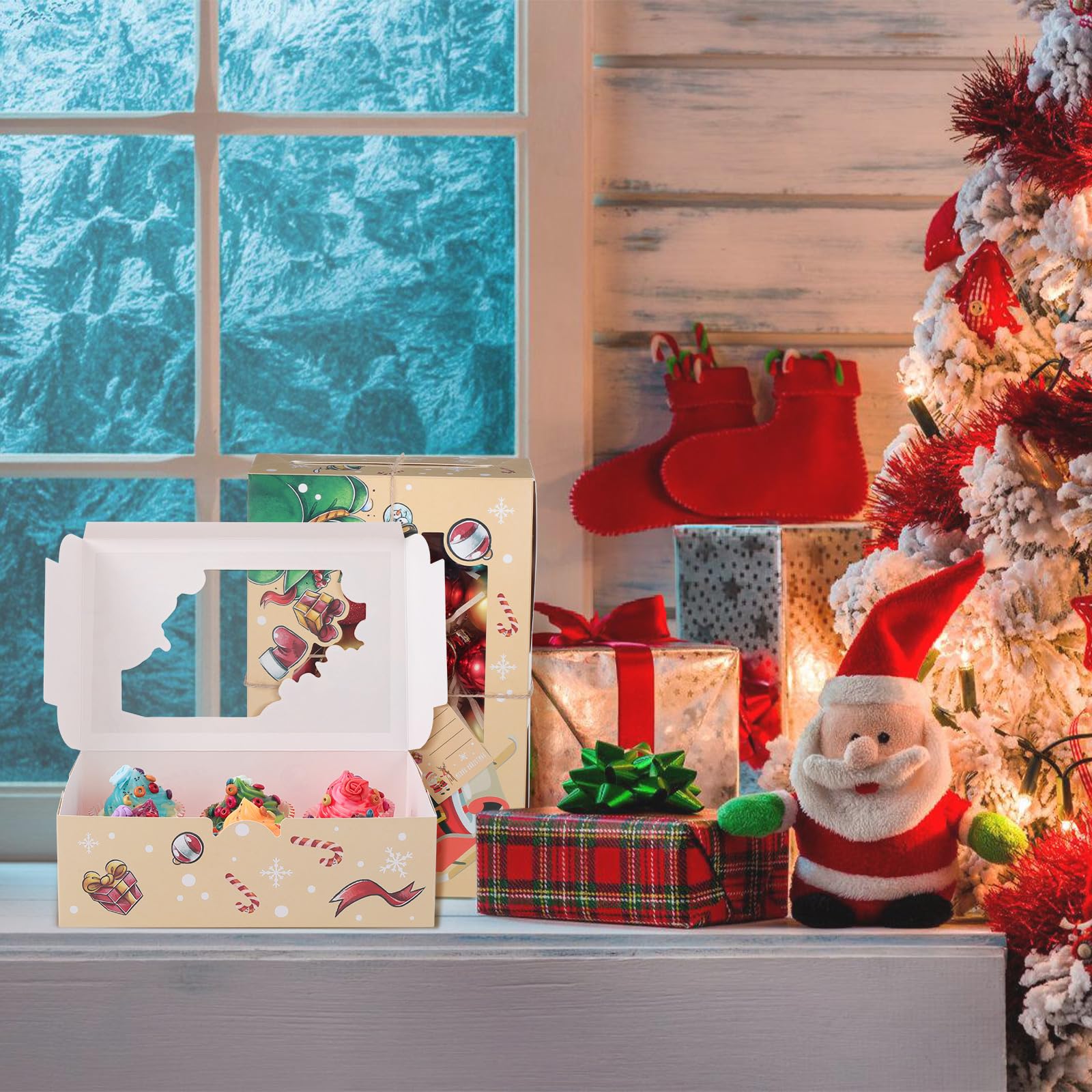 Weihnachts-Cupcake-Boxen Mit 4 Löchern – 20 Stück Inkl. Einsätze, Hanfseil & Anhänger