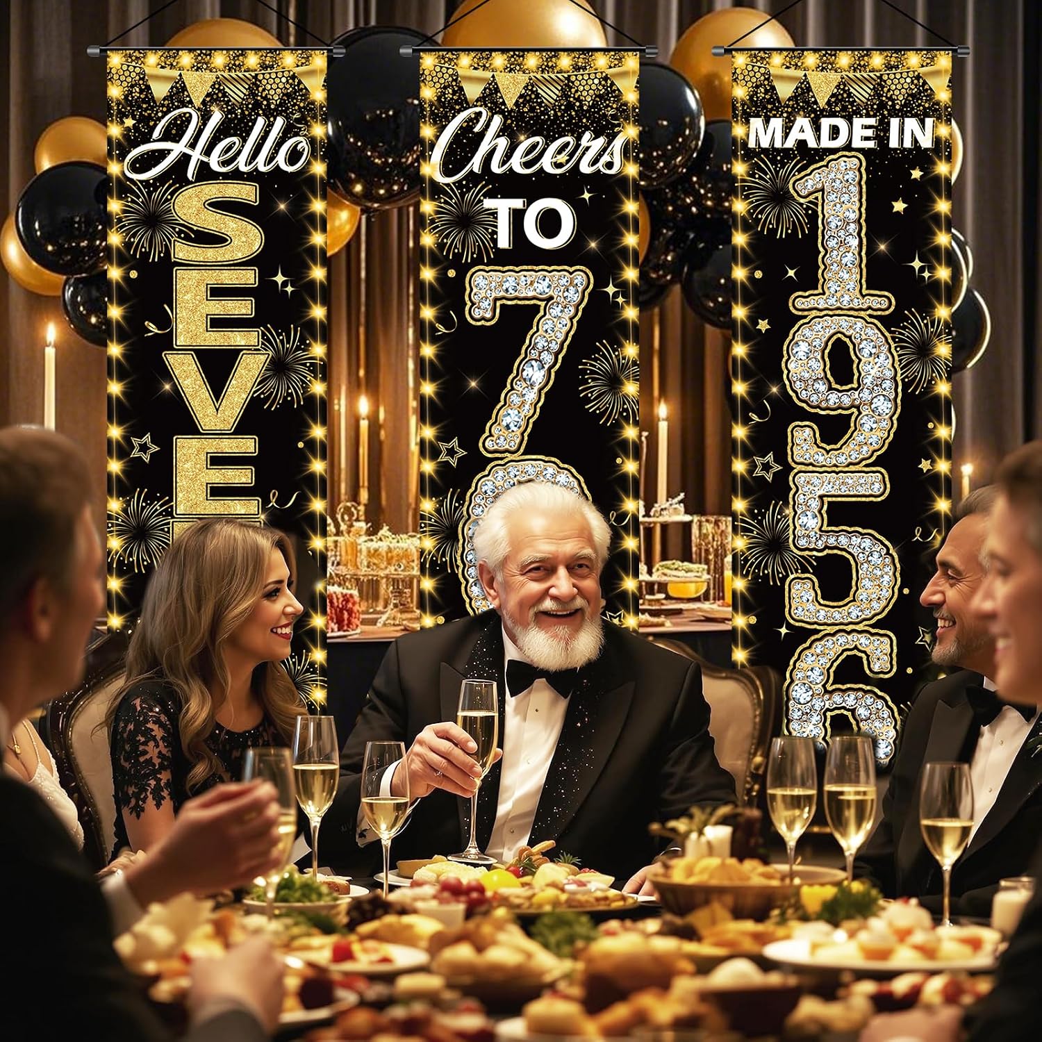 3 Pieces 70th Birthday Party Banners 70th Birthday Decorations for Men Women Black Gold 1956 Porch Signs Cheers to 70th Hanging Backdrops Black Gold Seventy Birthday Party Door Wall Decor Supplies