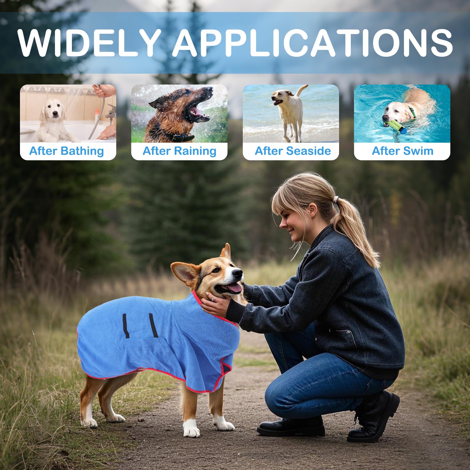 VINGVO Accappatoio per cani, ad asciugatura rapida, super assorbente, collare regolabile e asciugamano in microfibra per cani, asciugatura rapida, per cani a casa e all'aperto (blu, XL)