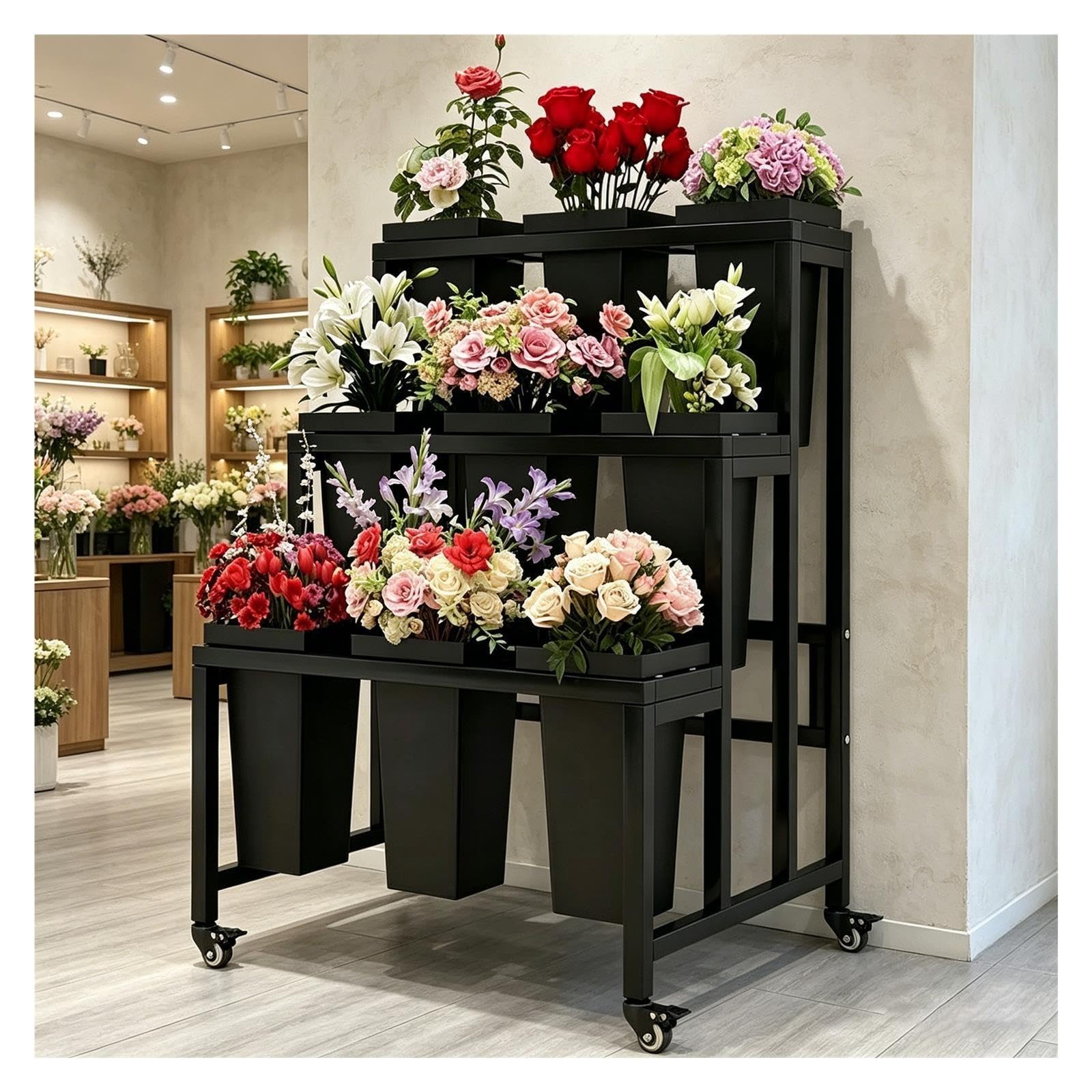 Tiered Mobile Stand for Floral Arrangements, Portable Display Trolley