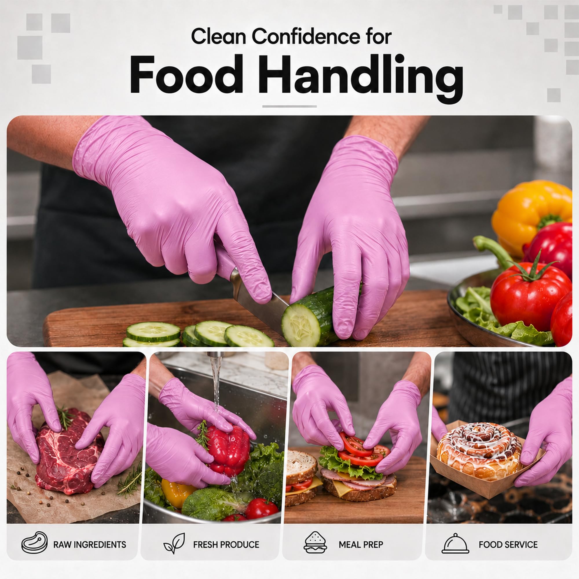 ForPro - Guantes desechables de nitrilo, resistentes a los químicos, sin polvo, sin látex, no estériles, seguros para alimentos, 4 mil, rosa, mediano, 100 unidades