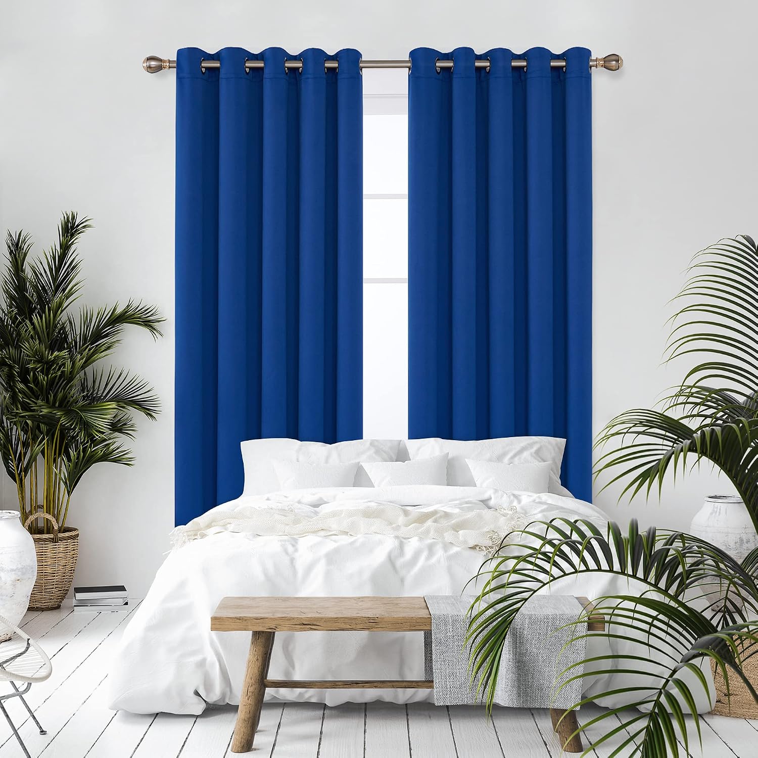 Deconovo Solid Curtains Bedroom Energy Saving Thermal Insulated Eyelet Blackout Curtains 66 x 90 Inch Blue 2 Panels - Image 4