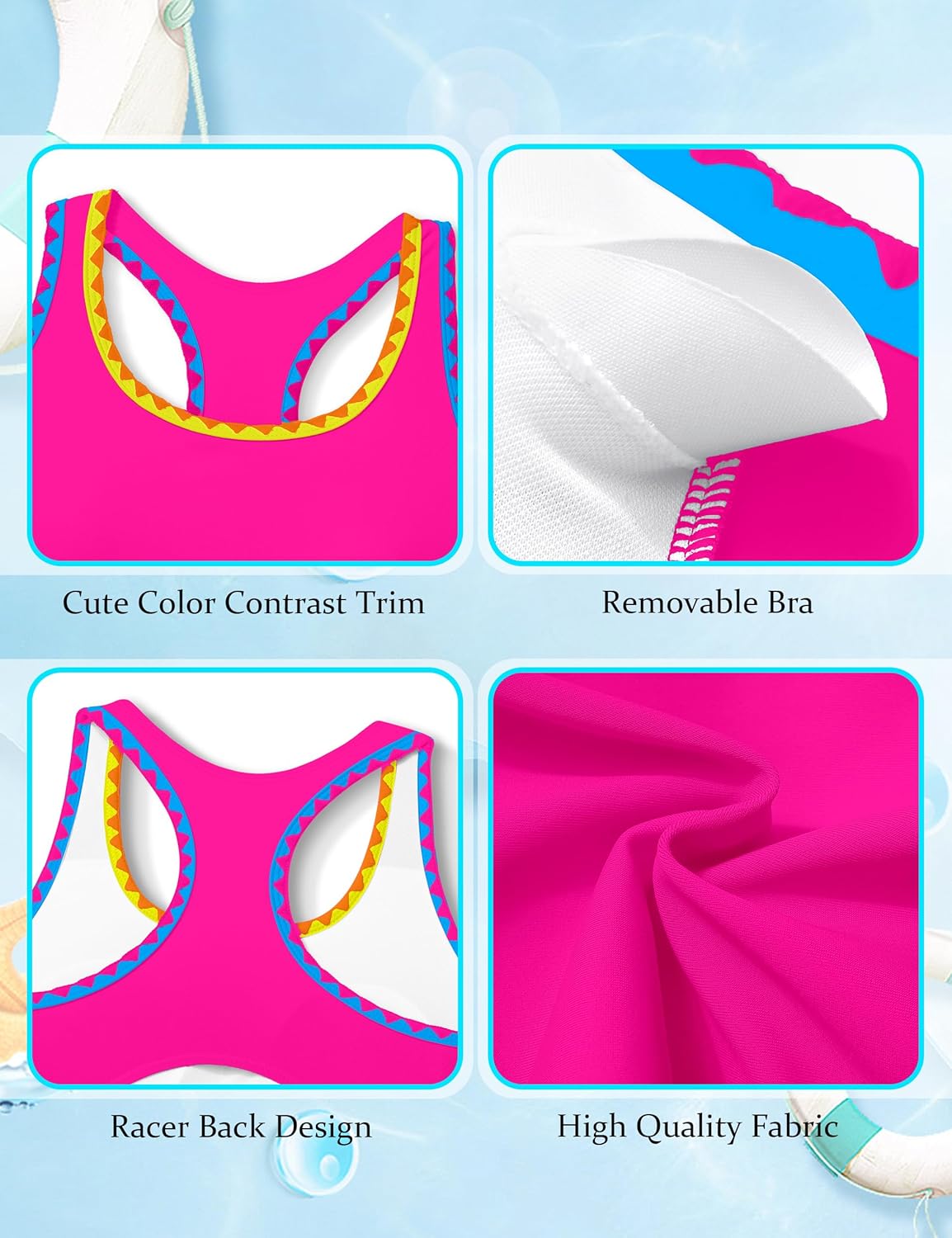 NECIOUS Girls Swimsuit Two Piece High Waist Sporty Bikini Sets Color Block Bathing Suit with Chest Pad Girls' Swimwear 9-16Y - Image 6