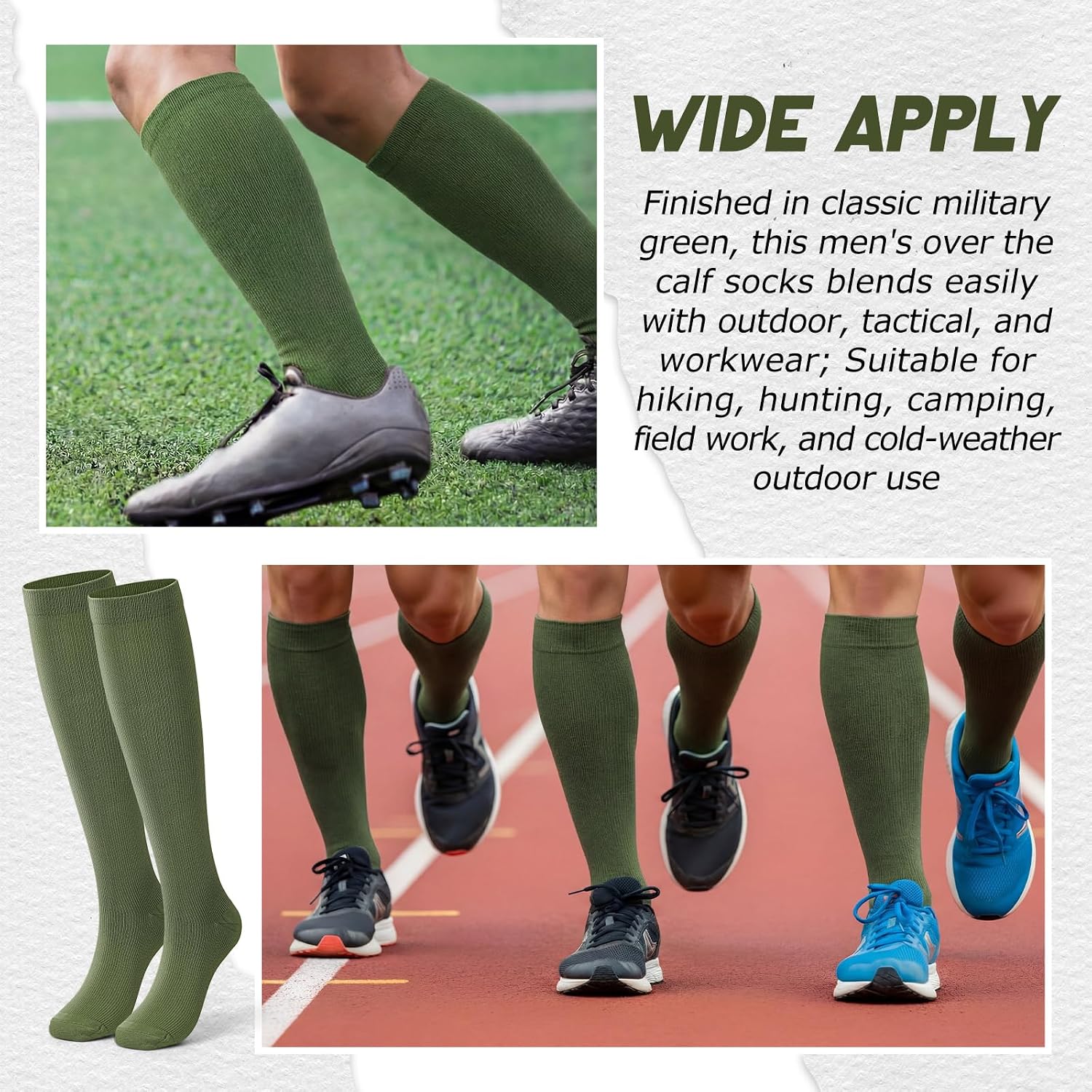 3 Pack Men's Hiking Socks Military Green Hunting Boot Socks Men Military Sock over the Calf for Sports