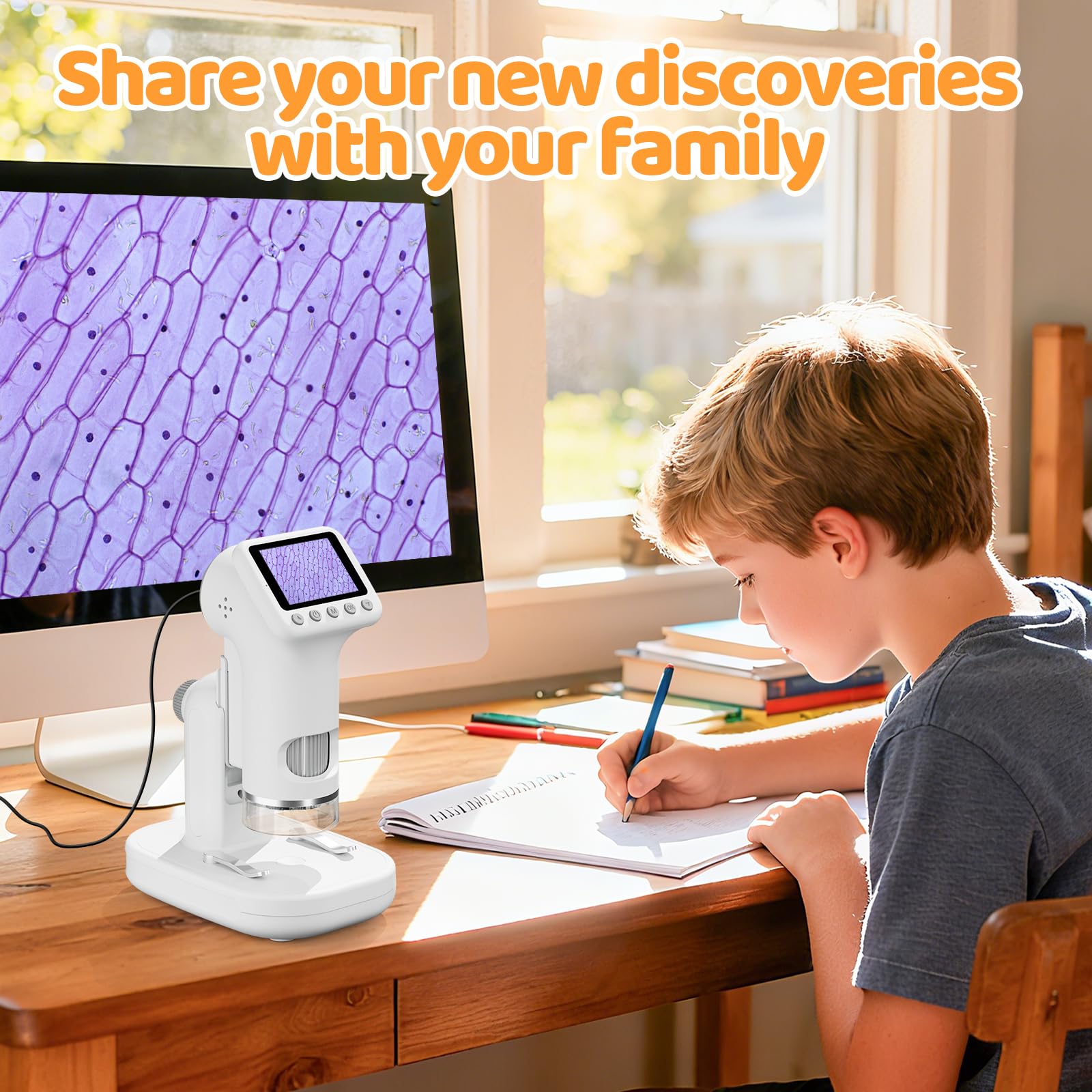 1600X Mikroskop für Kinder, 1080P2,0" IPS-Bildschirm Kinder Mikroskop mit wissenschaftlichen Kits, lustige Kinderspielzeug Geschenke für Jungen & Mädchen von 3-12 Jahren (weiß)