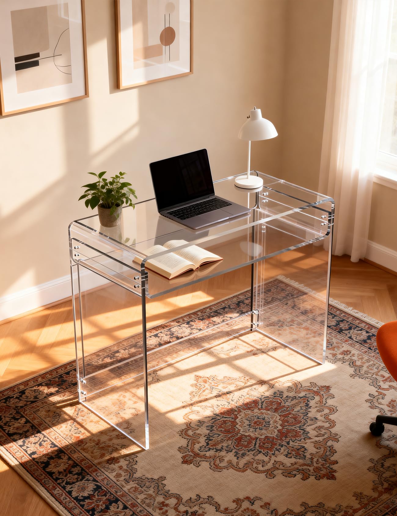 Mesa Escritorio de Acrílico, Mesa Auxiliar Escritorio de Pequeño Espacio, Ahorrar Espacio Escritorio de Computadora Doméstico, 85 x 40 x 75 cm (Claro)