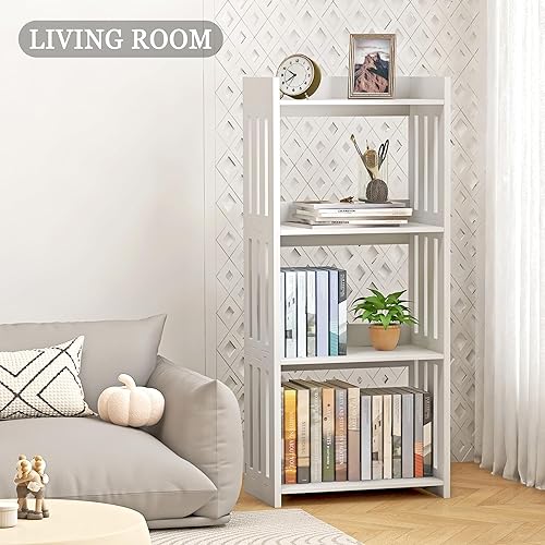 Miniatura 3 de Estantería para espacios pequeños, estante de 4 niveles, organizador de libros blanco, estante de exhibición para habitación de niños, sala de
