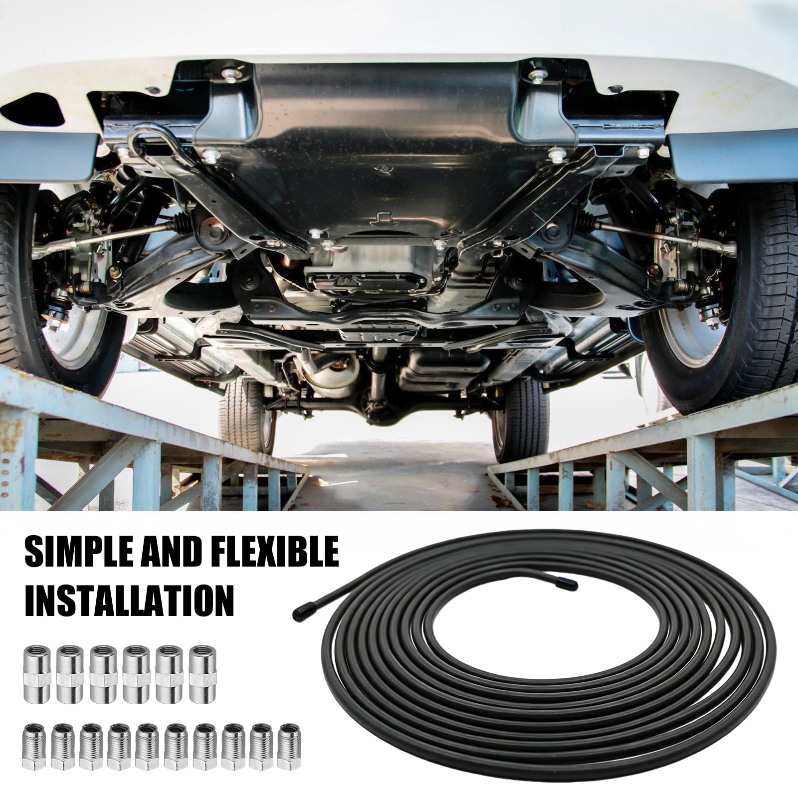Kit Frein Tuyau de Frein 10m ø 4,75 mm Acier Flexible avec Raccords Et Connecteurs pour Réparation Système Frein Voiture Utilisation