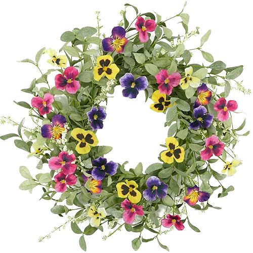 WreathDream Spring Summer Wreaths for Front Door Pansy Wreath with