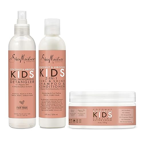 SheaMoisture Desenredante extra hidratante para niños, champú y acondicionador de hibisco de coco 2 en 1 Curl & Shine y crema de mantequilla