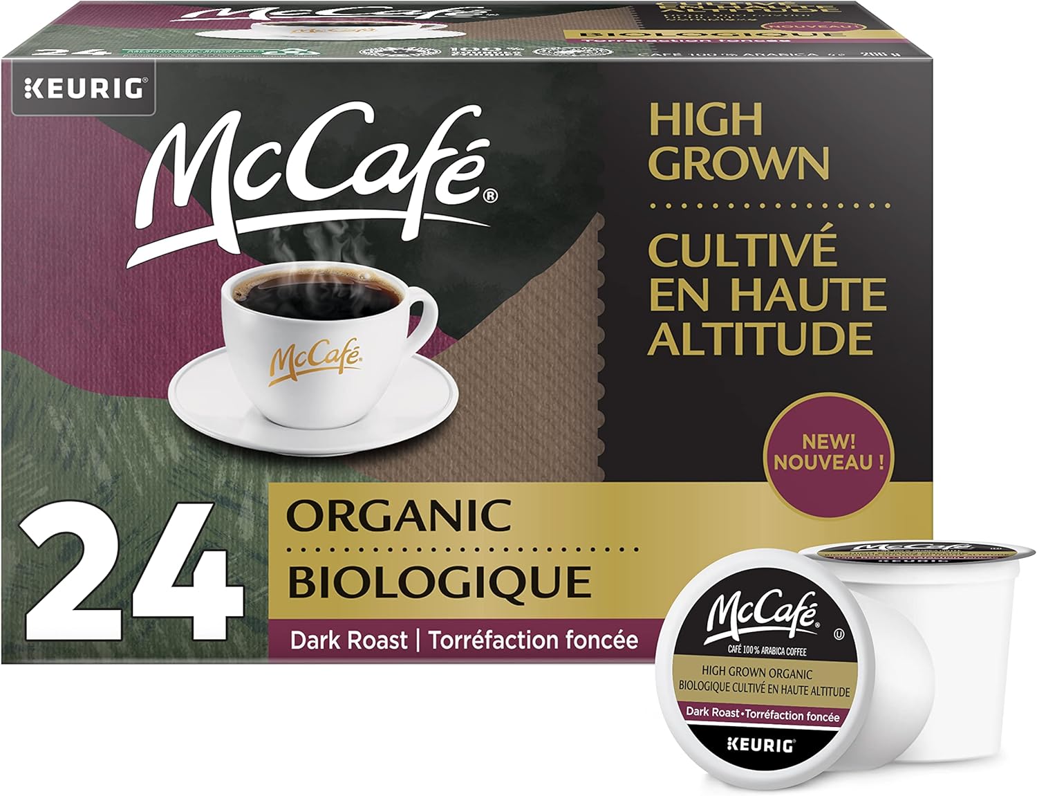 McCafe High Grown Organic KCup Coffee Pods, Dark Roast, 24 Count