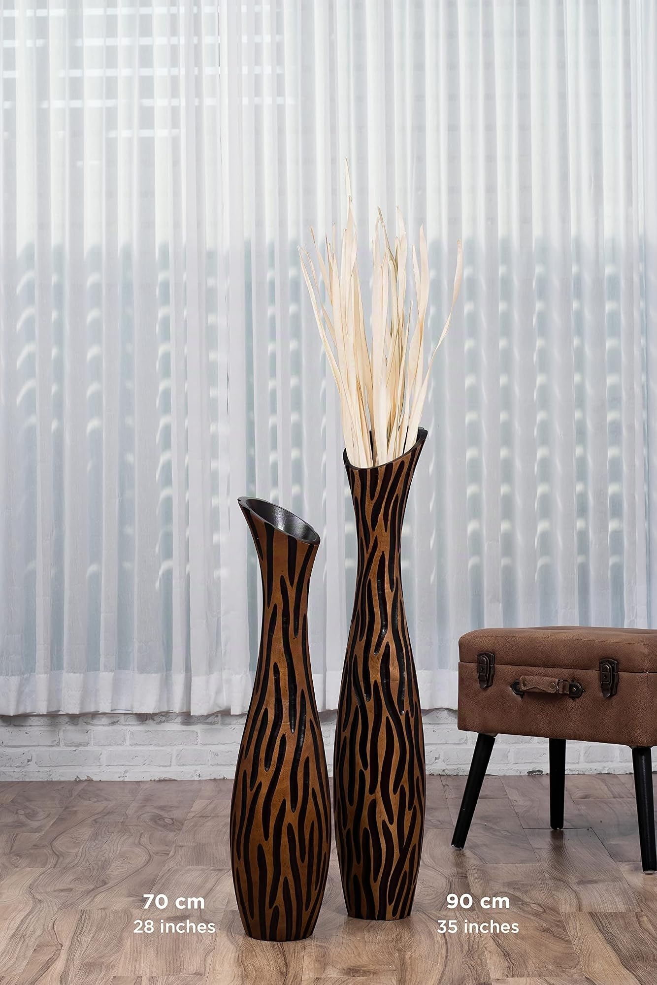 Leewadee Jarrón de Suelo Grande 85 cm Madera de Mango Pampa & Flores Secas | Jarrón Deco para Salón, para Ramas & Hierbas Secas. Más resistente que la Cerámica, sin Agua. Boho