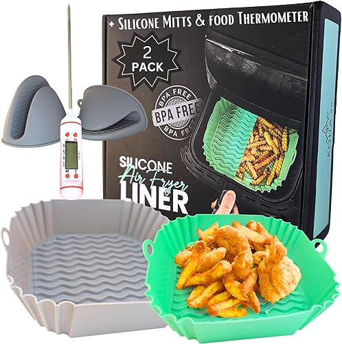 Revestimientos de silicona para freidora de aire, paquete de 2 forros de silicona reutilizables para freidora de aire, cesta para freidora de aire,