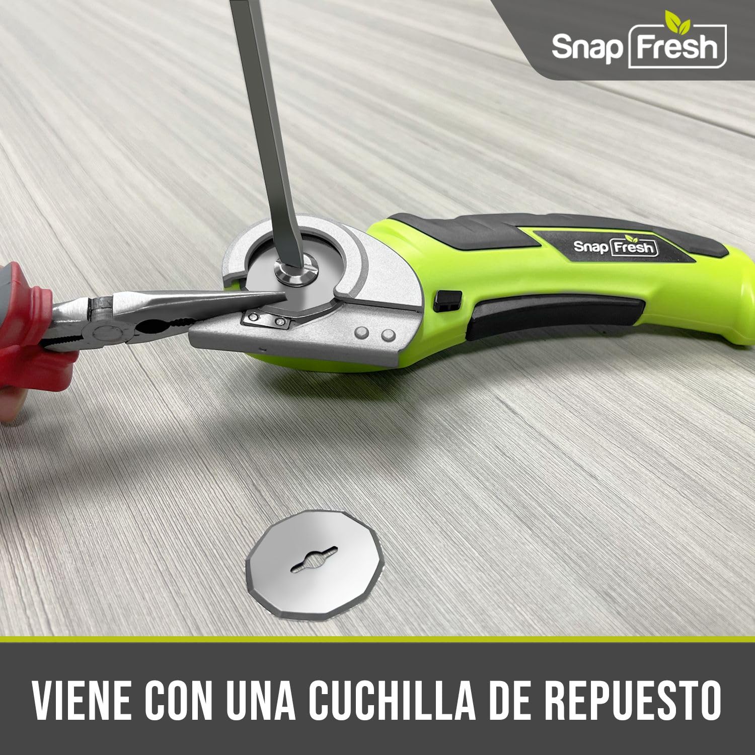 Tijeras Eléctricas sin Cable, SnapFresh Mini Cutter Eléctrico 4V, Cortador Rotativo p/Tela y Tela, Cortador Alfombras y Cartón c/Cuchilla Repuesto