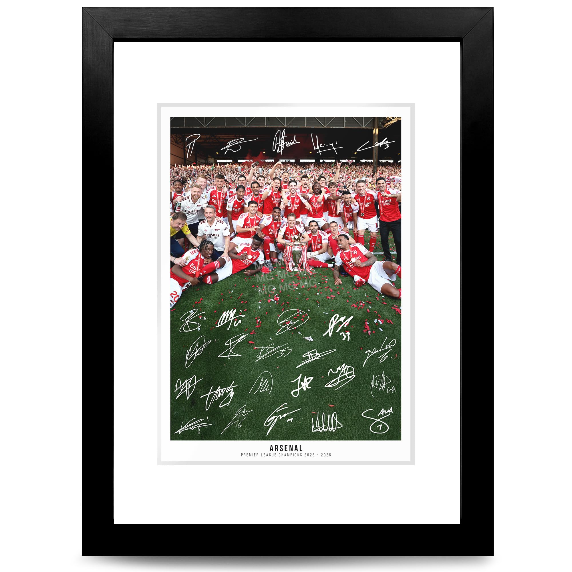 Arsenal Team Squad 2025-2026 Signed Poster Print Framed Picture Photo Autograph Gift 25/26 Rice Odegaard Saka Gyokeres Eze (Champs 26, A4 Framed & Mounted)
