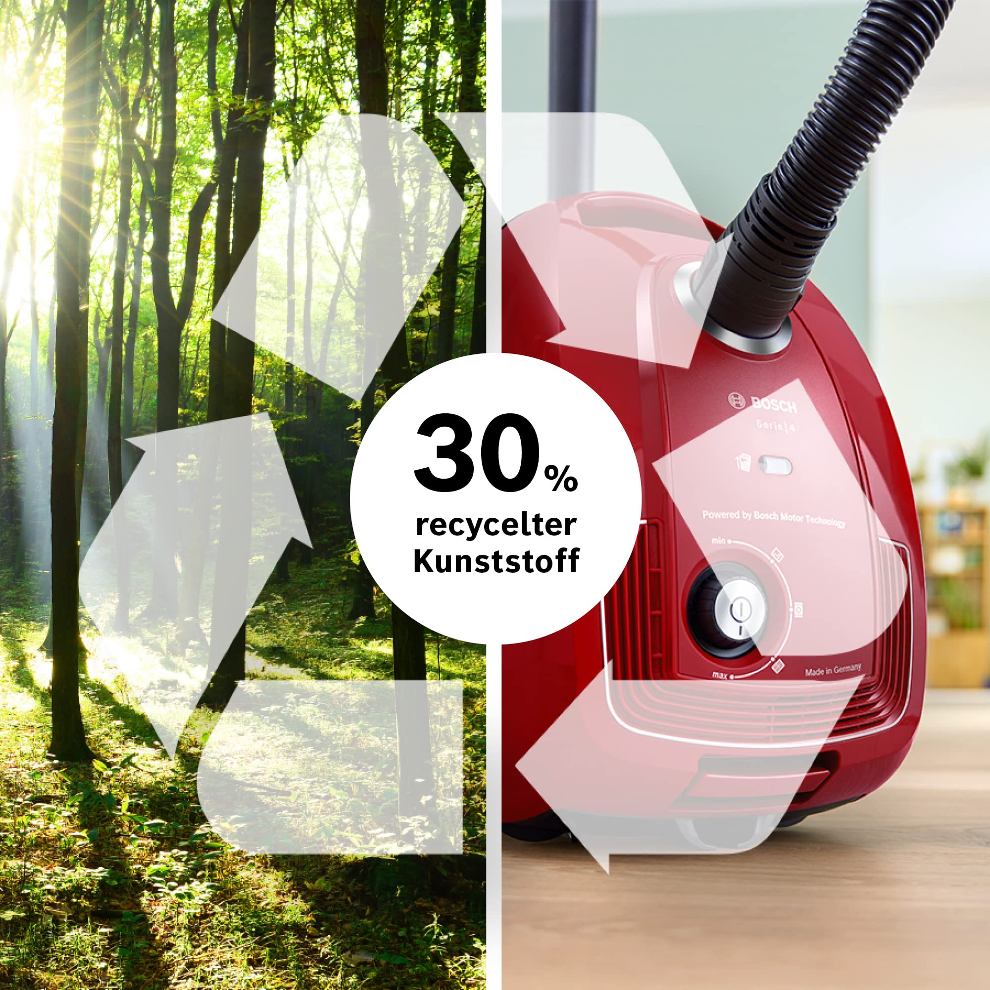 Bosch Odkurzacz z workiem serii 4 BGD38RD1H, trwały, higieniczny filtr, dysza do twardych podłóg, klips do akcesoriów, dysza do tapicerki, ssawka szczelinowa, wysoka siła ssąca, 600 W, czerwony