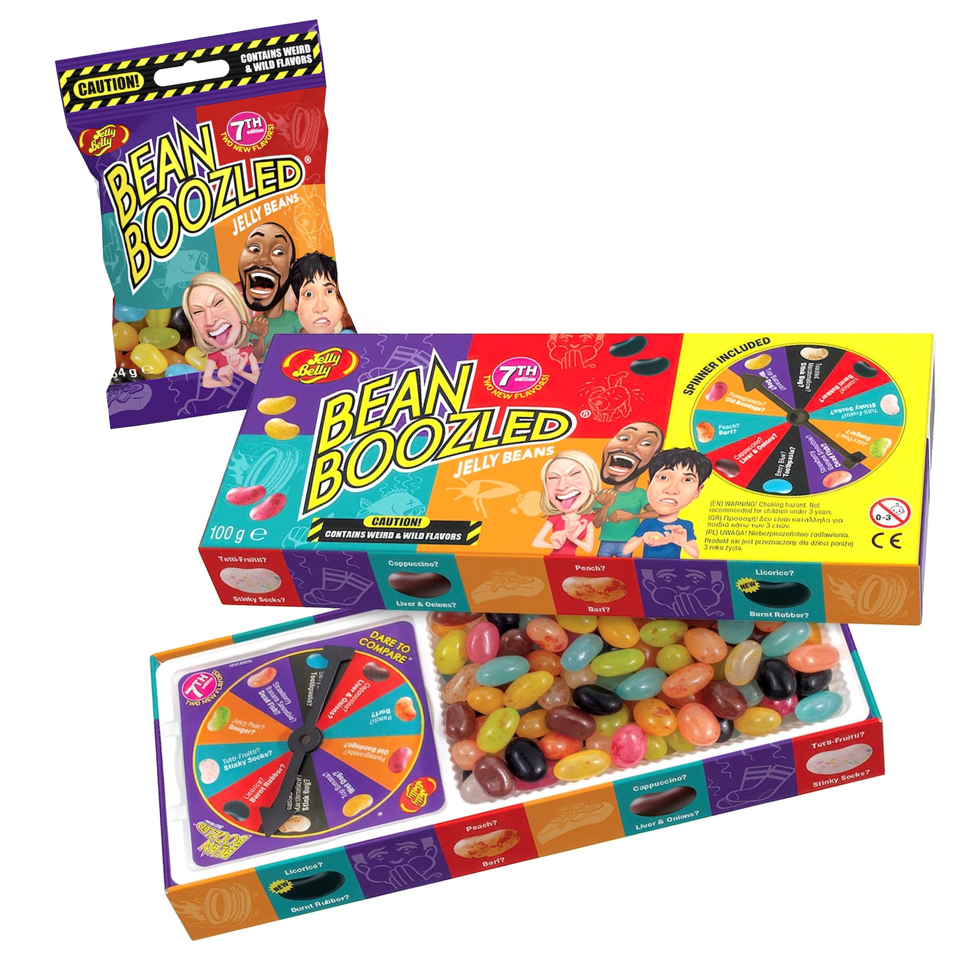 Jelly Belly Bean Boozled 100g avec roue + Sac de recharge (54g) – Bonbon americain - Défi goûts bizarres – Jelly Beans Challenge – Jeu Amusant & Extrême – Idéal pour Soirées, EVG/EVJF & Fêtes