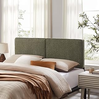 Modway Lindee Queen Size Upholstered Headboard with Sage Boucle Fabric - Modern Fabric Queen Headboard with Height-Adjustable Mounting Positions - Padded Pillow Style