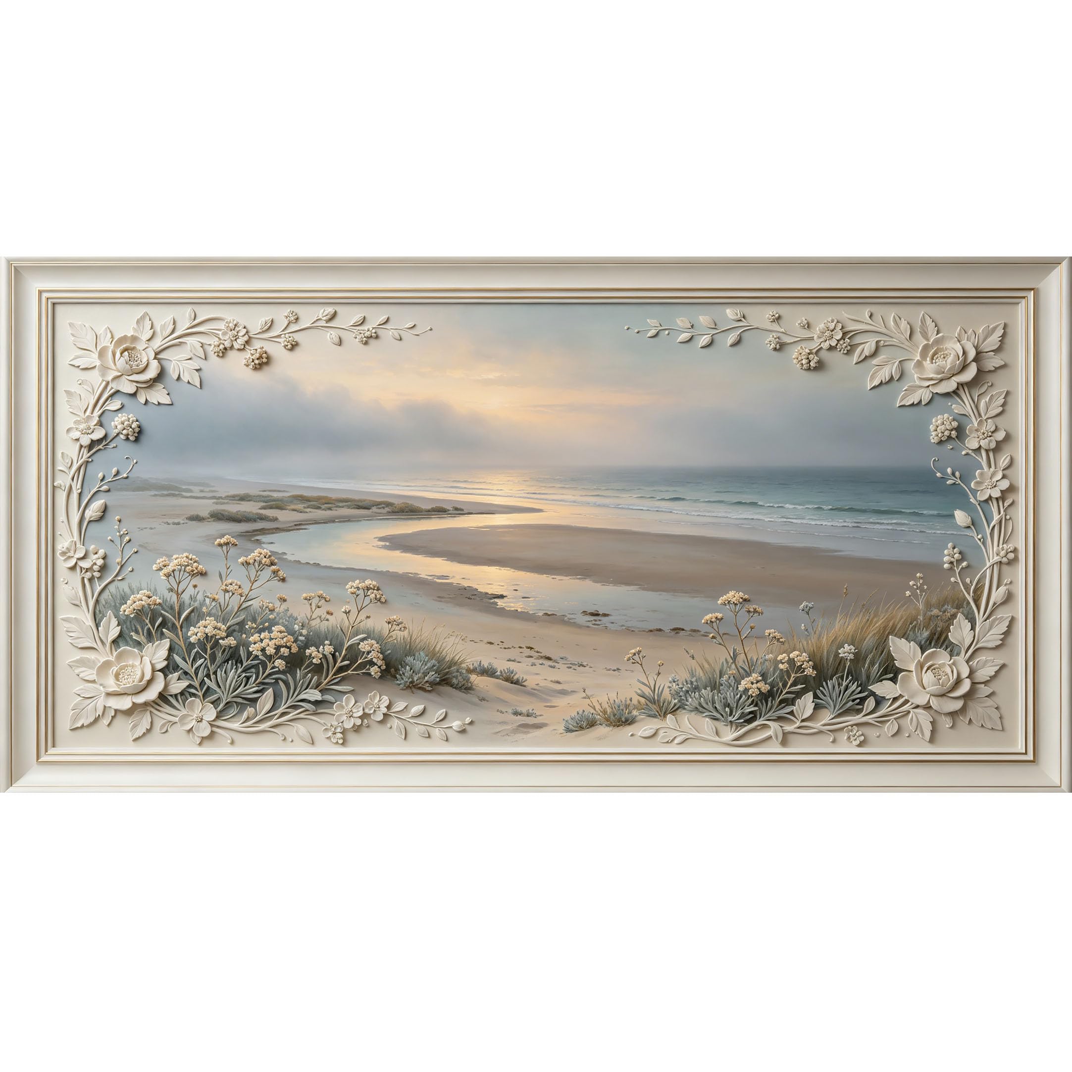 Agglomerix 3D Framed Wall Art Coastal Landscape Relief Floral Sand Ocean Shore Texture Large Size SelfAdhesive Removable Wall Decor Prints Artwork for Living Room Bedroom Office